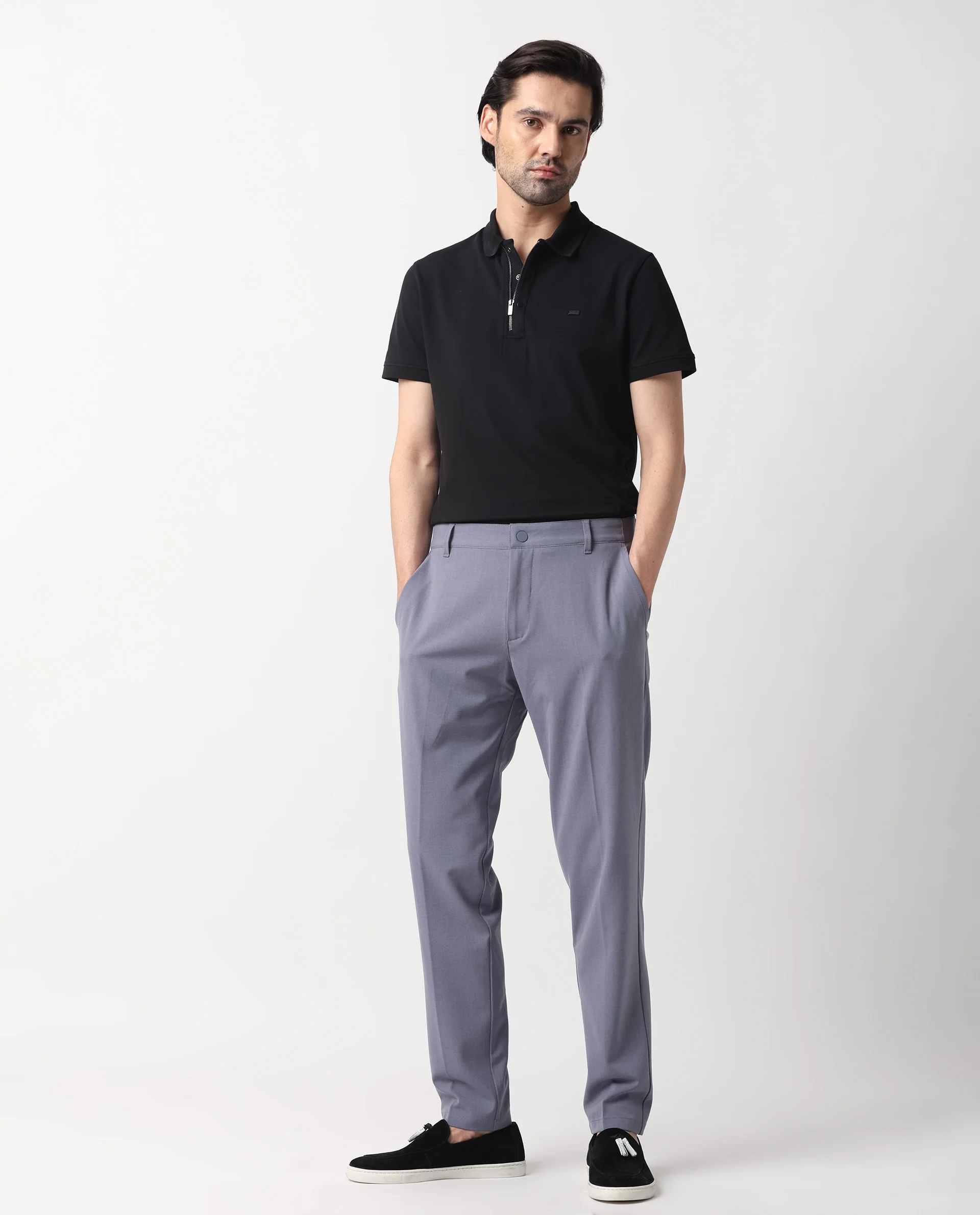Rare Rabbit Men's Drivers Pastel Purple Polyester Blend Plain Regular Fit Trouser - Image 4