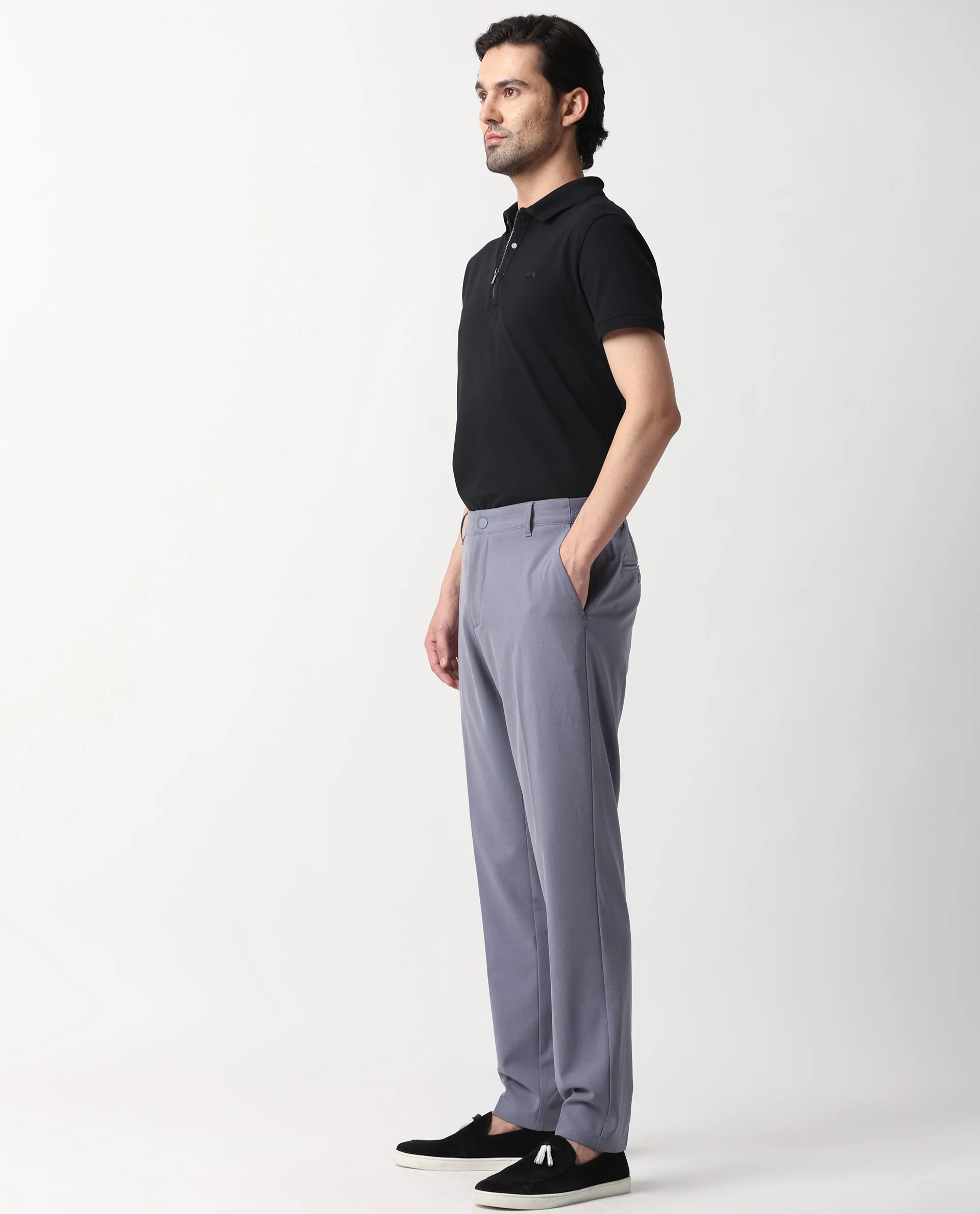 Rare Rabbit Men's Drivers Pastel Purple Polyester Blend Plain Regular Fit Trouser - Image 7