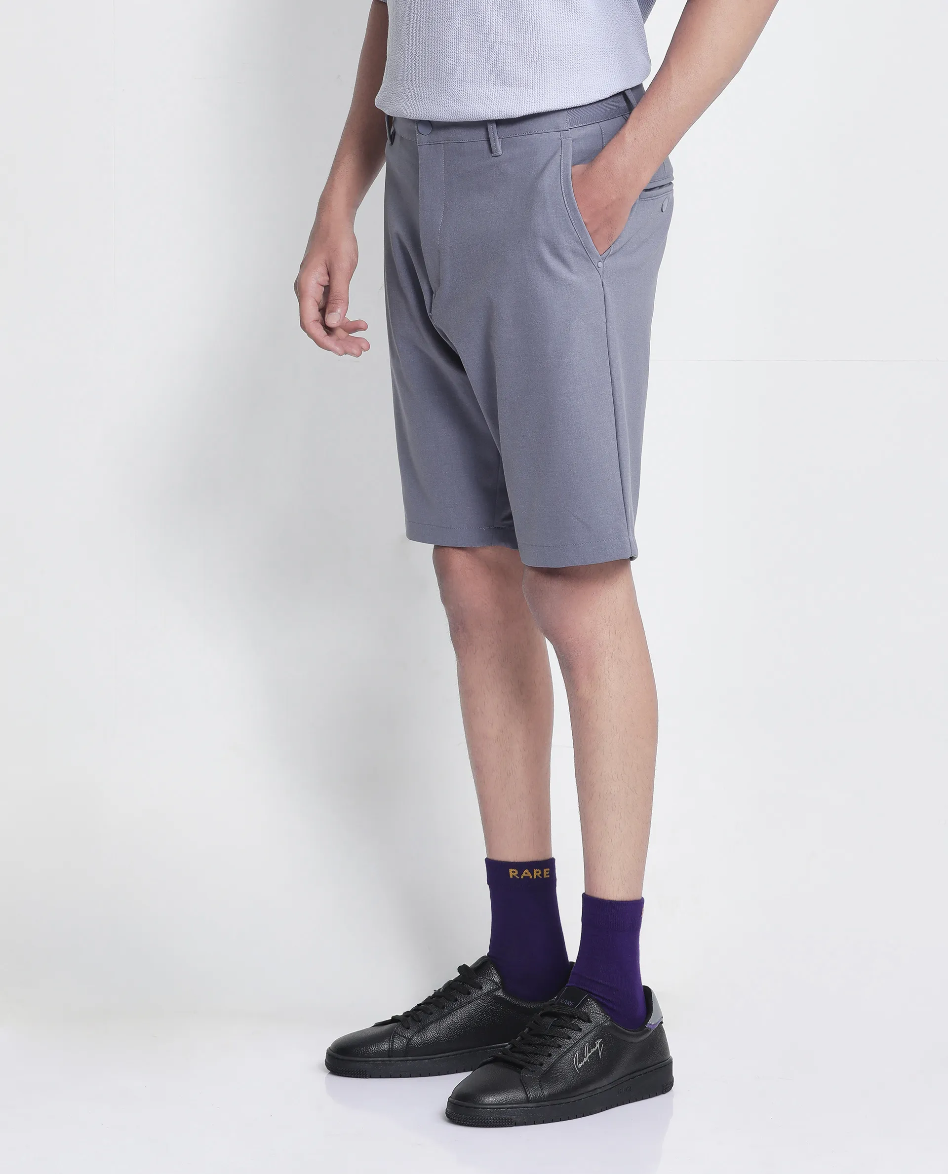 Rare Rabbit Men's Drivo Dusky Purple Polyester Blend Plain Regular Fit Shorts - Image 5
