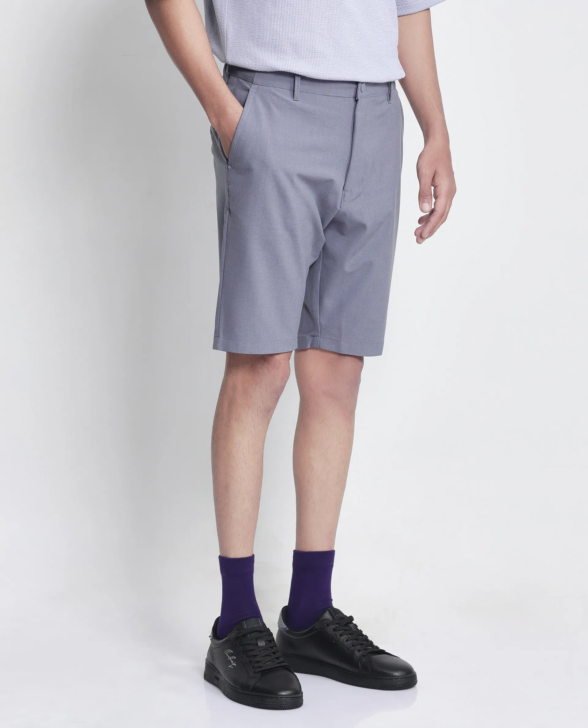 Rare Rabbit Men's Drivo Dusky Purple Polyester Blend Plain Regular Fit Shorts - Image 6