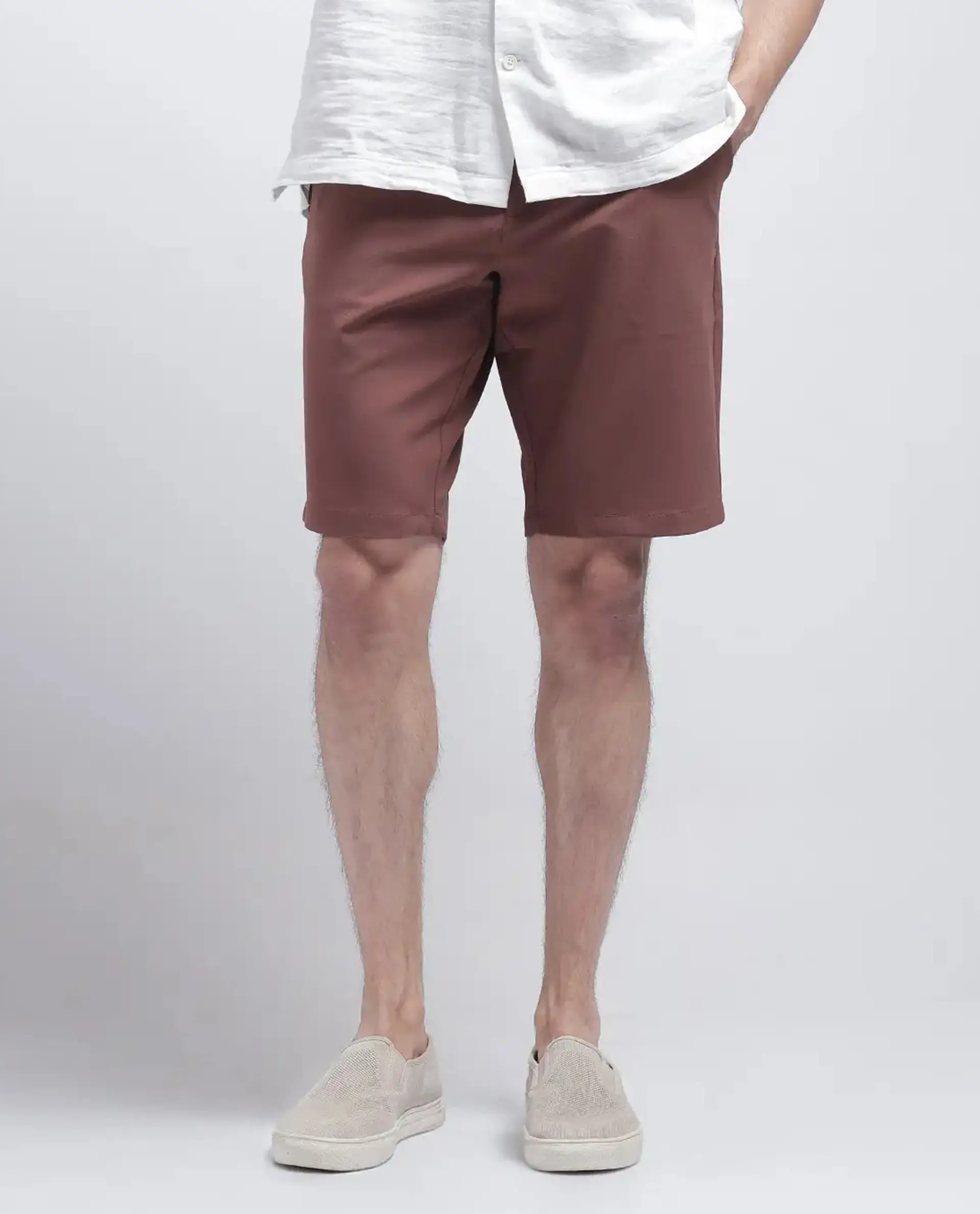 Rare Rabbit Men's Drivo Dusky Rust Polyester Blend Plain Regular Fit Shorts - Image 10