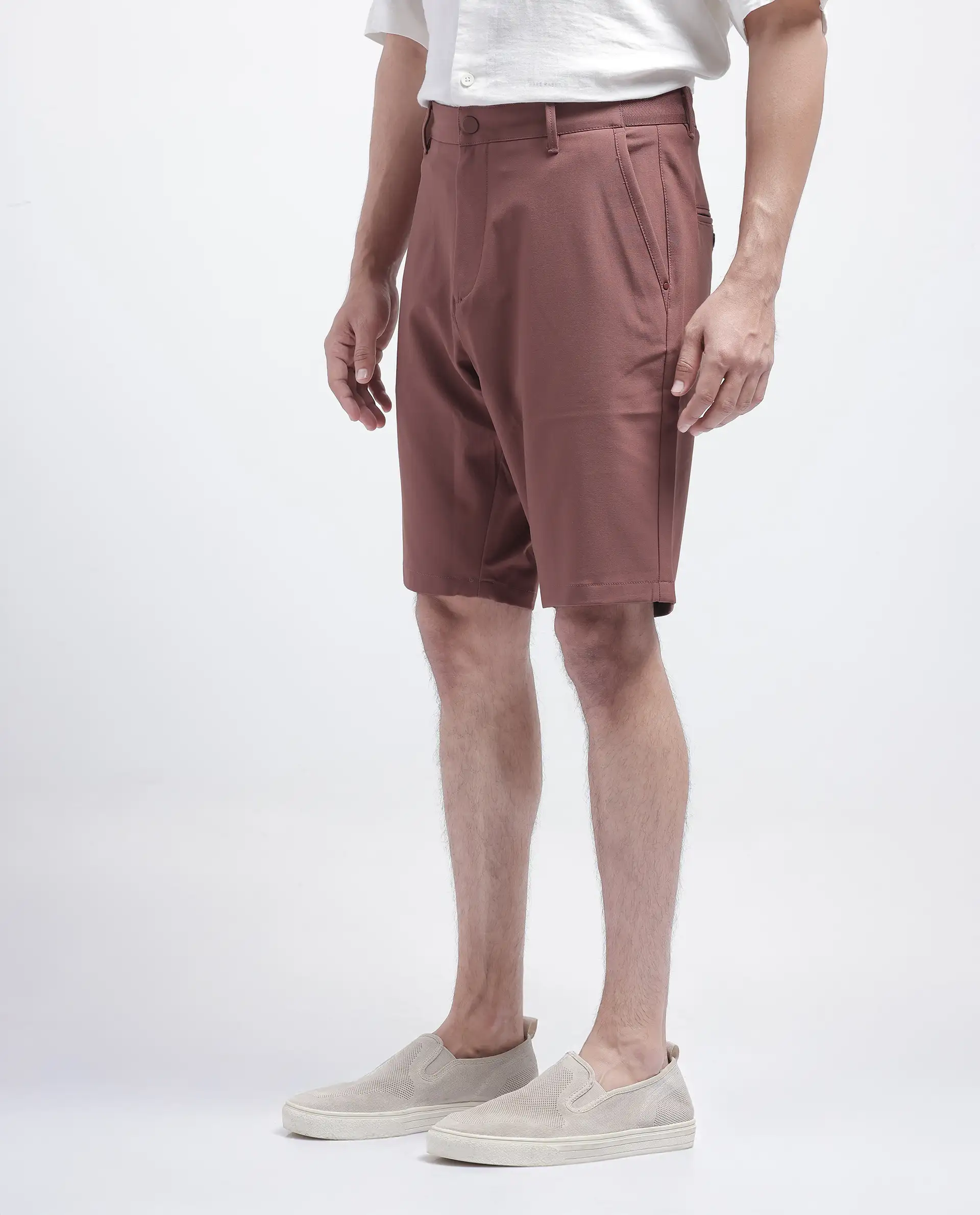 Rare Rabbit Men's Drivo Dusky Rust Polyester Blend Plain Regular Fit Shorts - Image 3