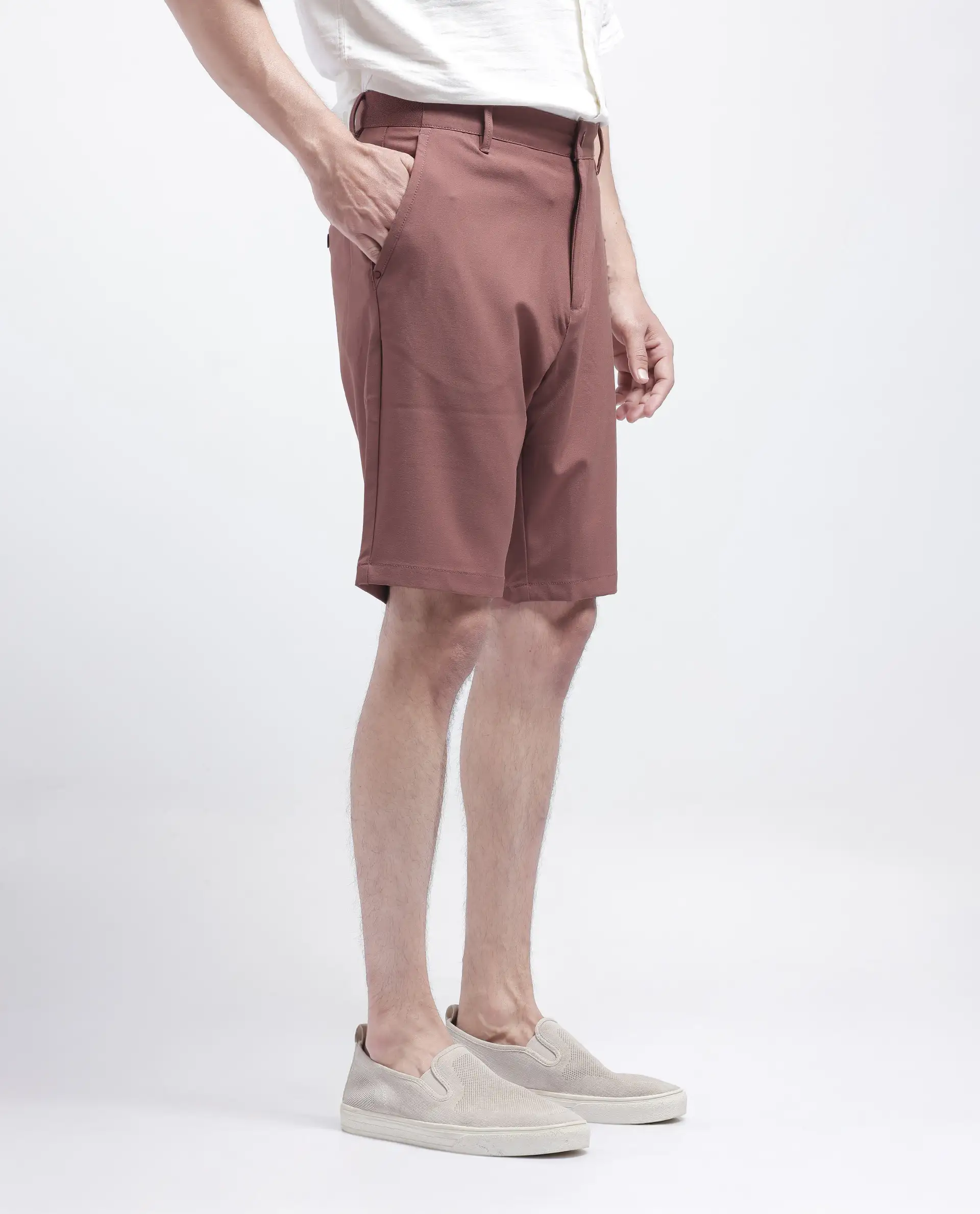 Rare Rabbit Men's Drivo Dusky Rust Polyester Blend Plain Regular Fit Shorts - Image 4
