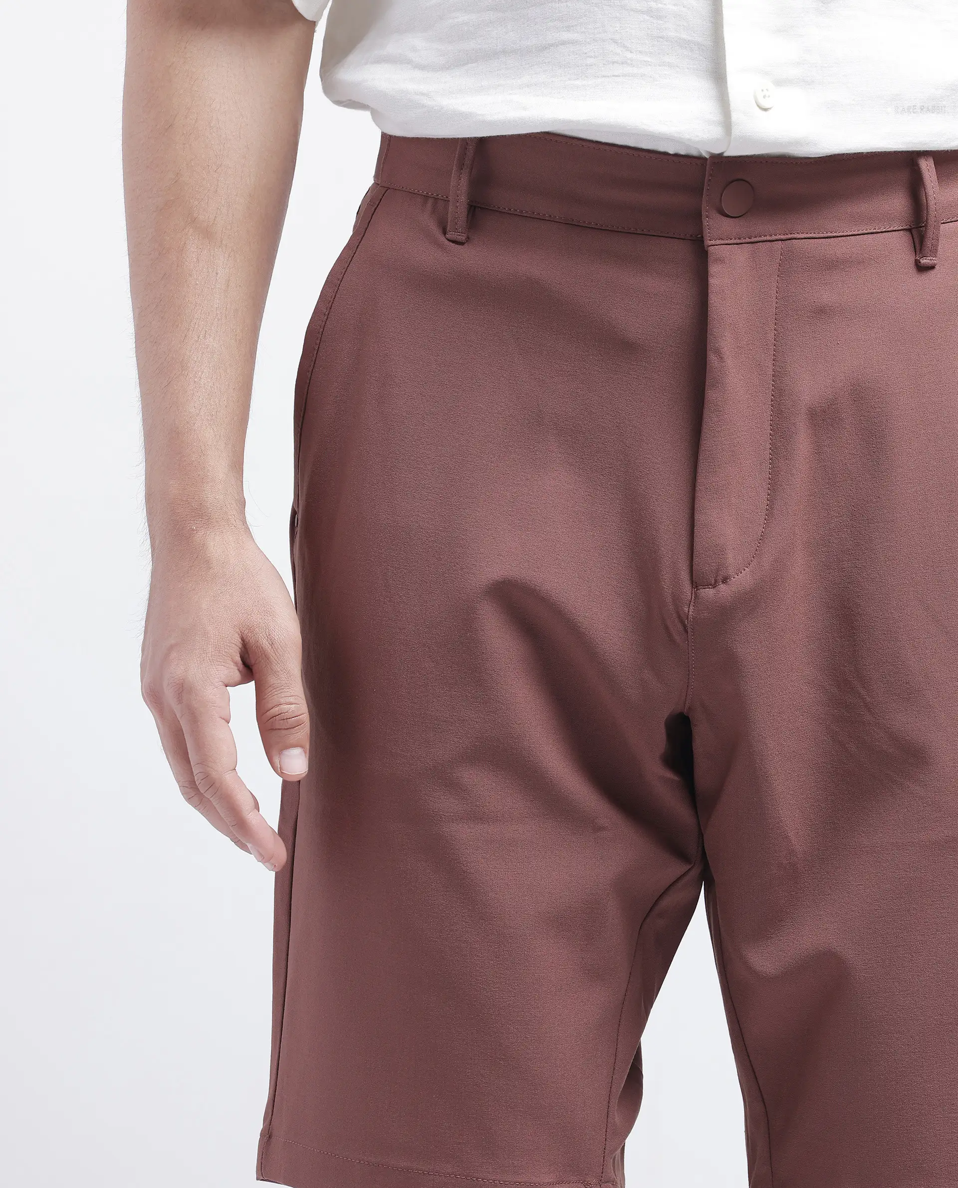 Rare Rabbit Men's Drivo Dusky Rust Polyester Blend Plain Regular Fit Shorts - Image 5