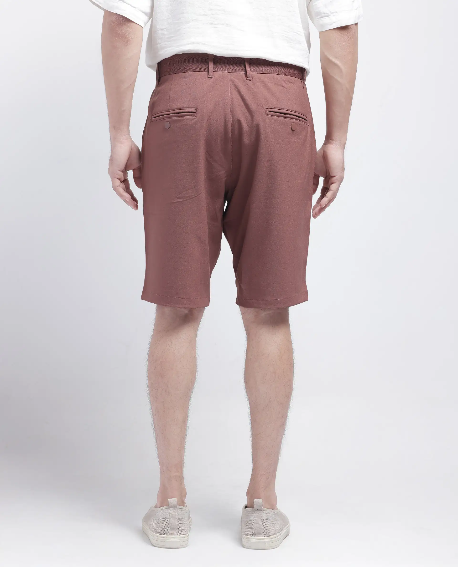 Rare Rabbit Men's Drivo Dusky Rust Polyester Blend Plain Regular Fit Shorts - Image 7