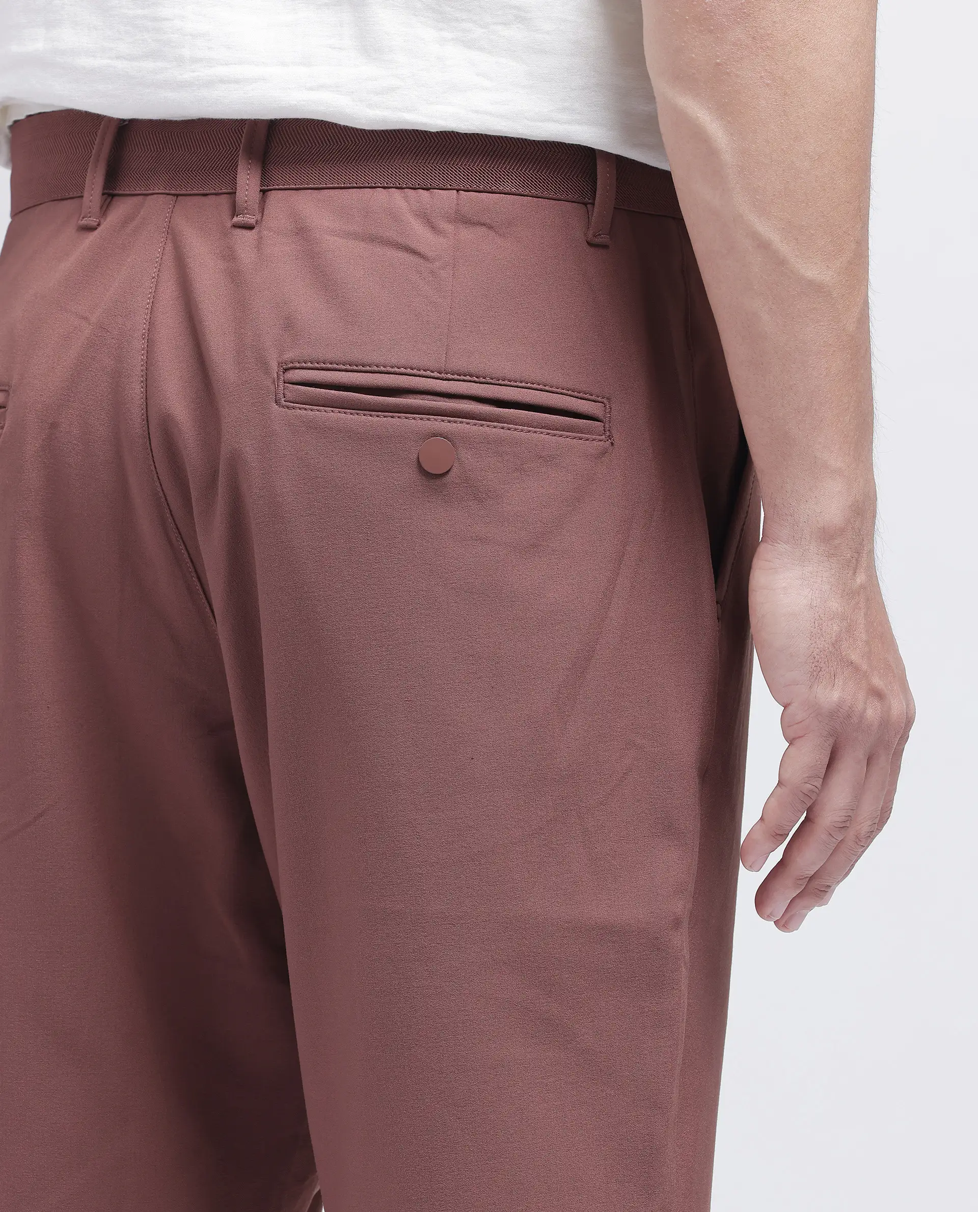 Rare Rabbit Men's Drivo Dusky Rust Polyester Blend Plain Regular Fit Shorts - Image 8