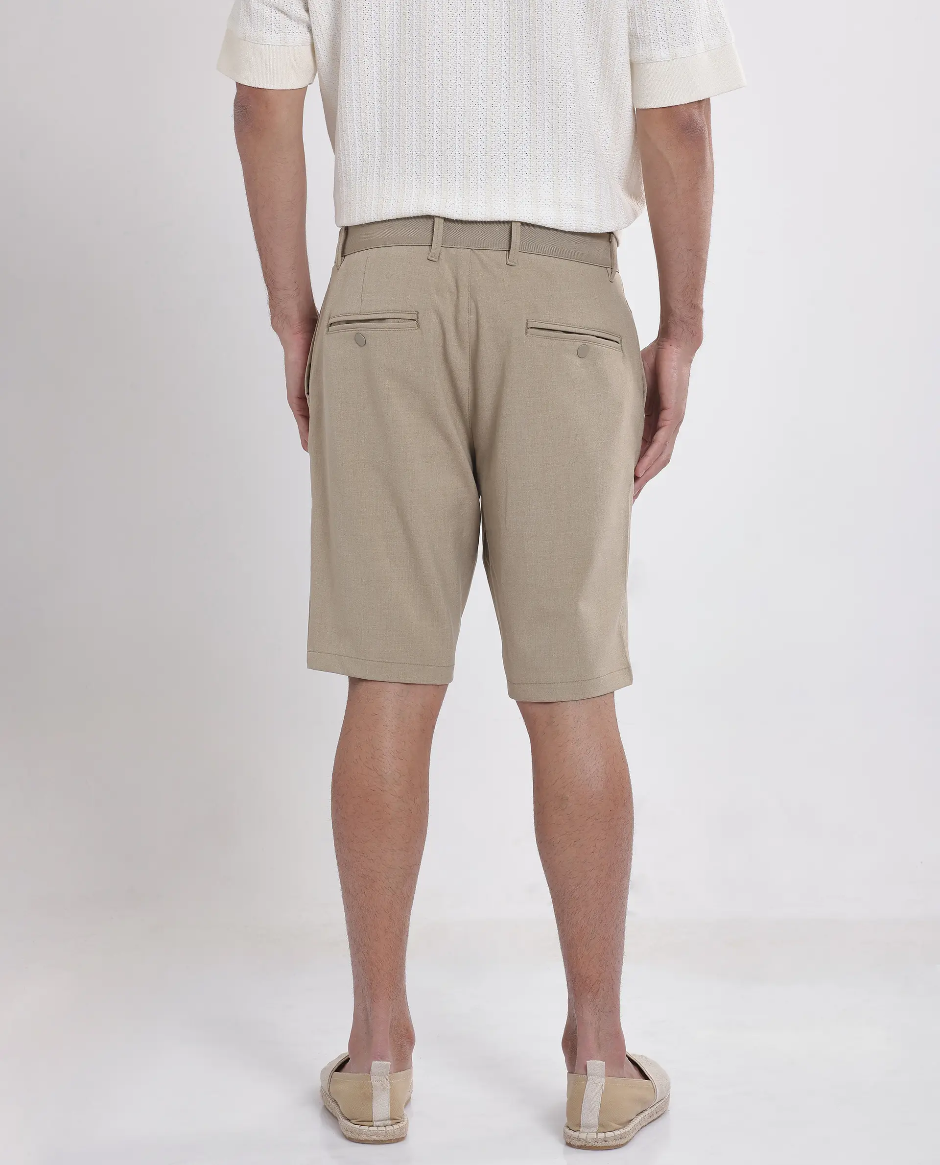 Rare Rabbit Men's Drivo Khaki Polyester Blend Plain Regular Fit Shorts - Image 4