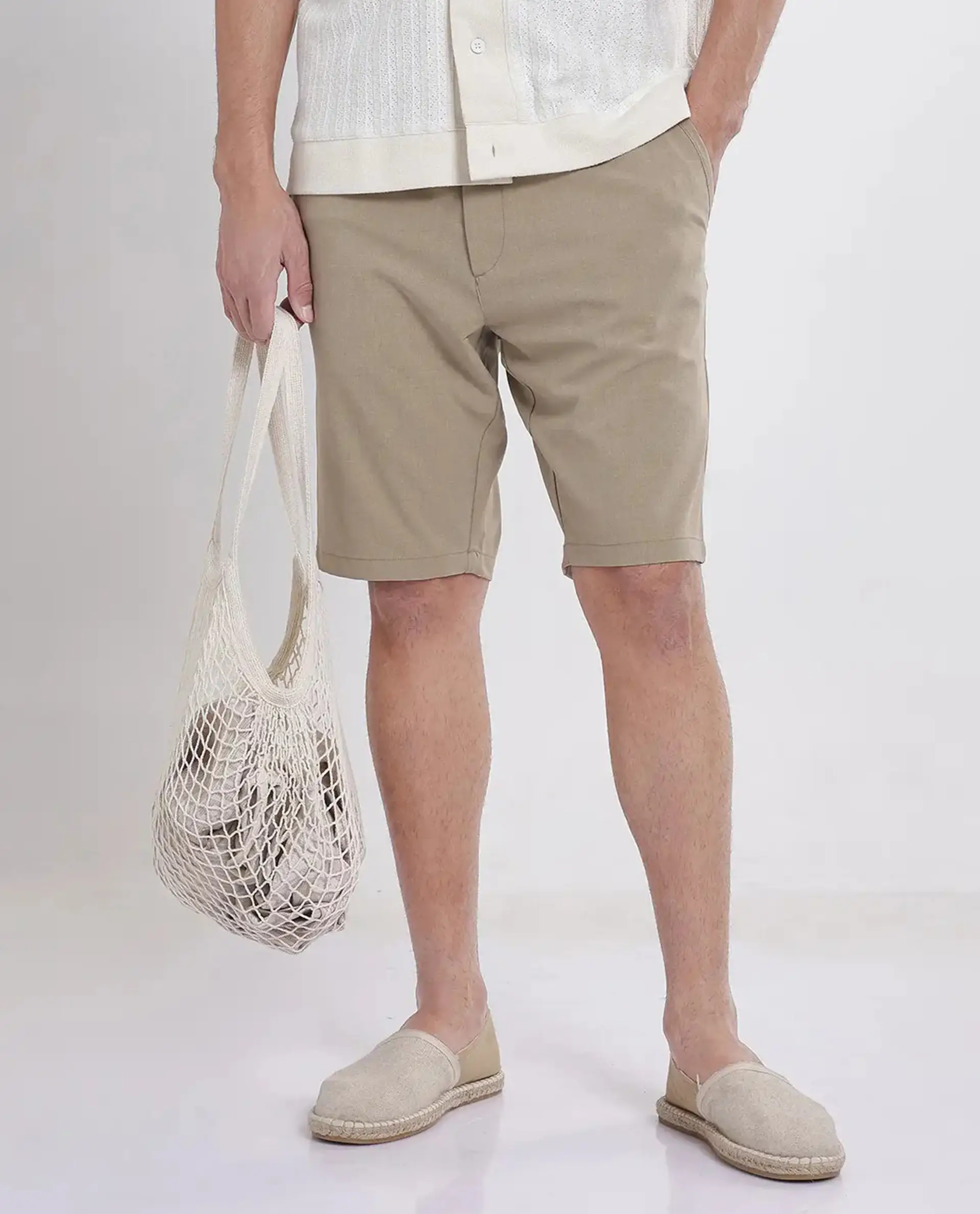 Rare Rabbit Men's Drivo Khaki Polyester Blend Plain Regular Fit Shorts - Image 8