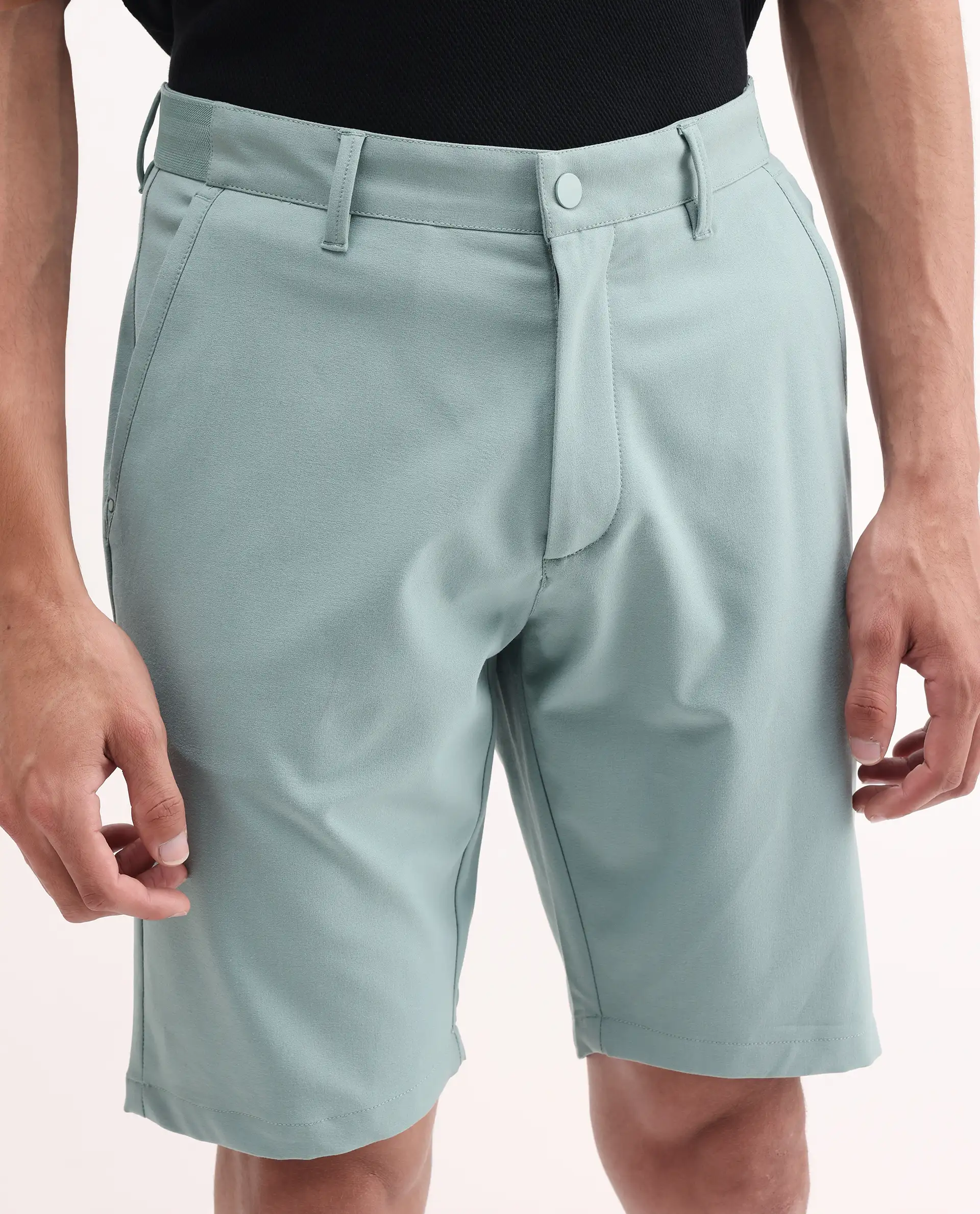 Rare Rabbit Men's Drivo Pastel Green Polyester Blend Plain Regular Fit Shorts - Image 3