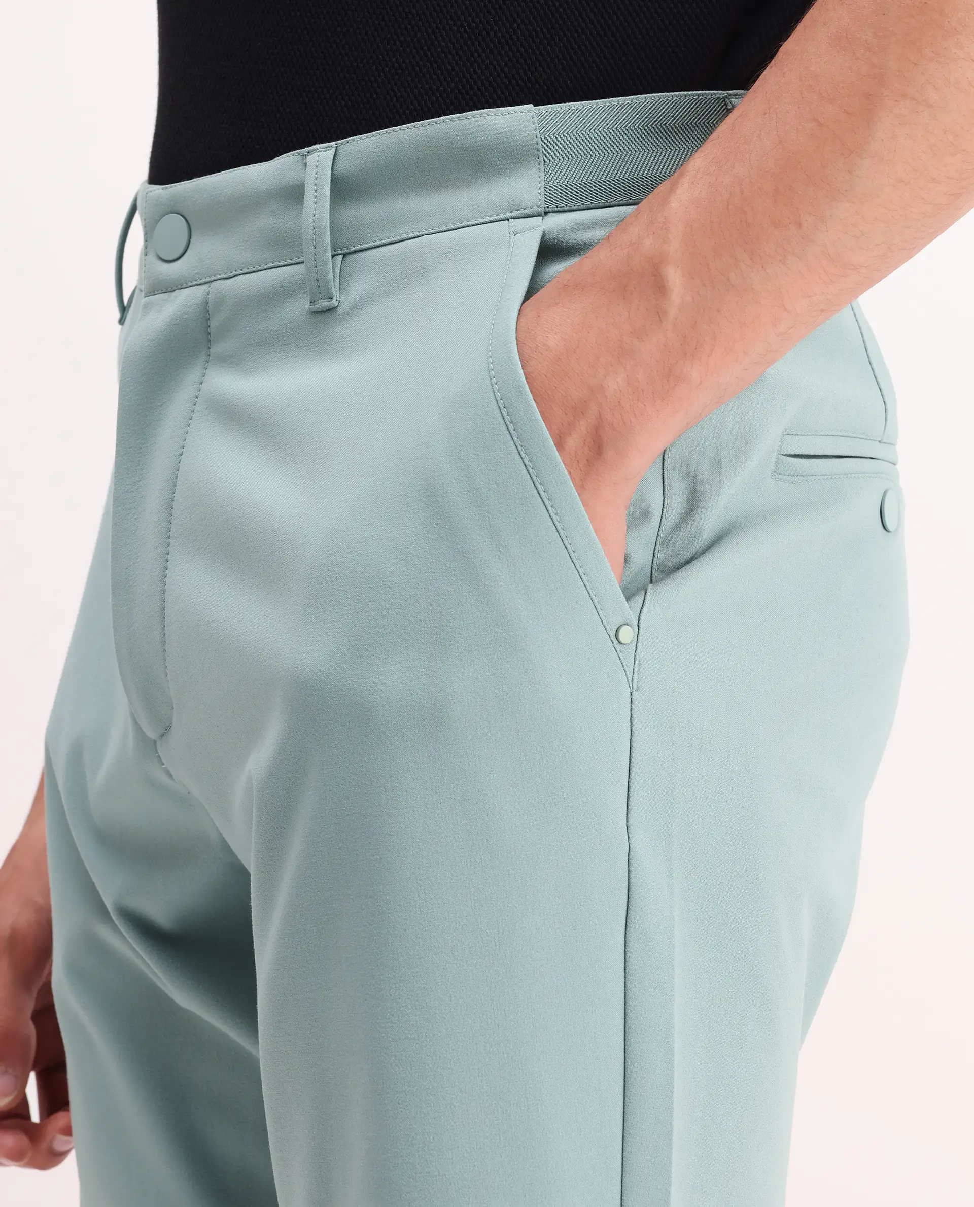 Rare Rabbit Men's Drivo Pastel Green Polyester Blend Plain Regular Fit Shorts - Image 4
