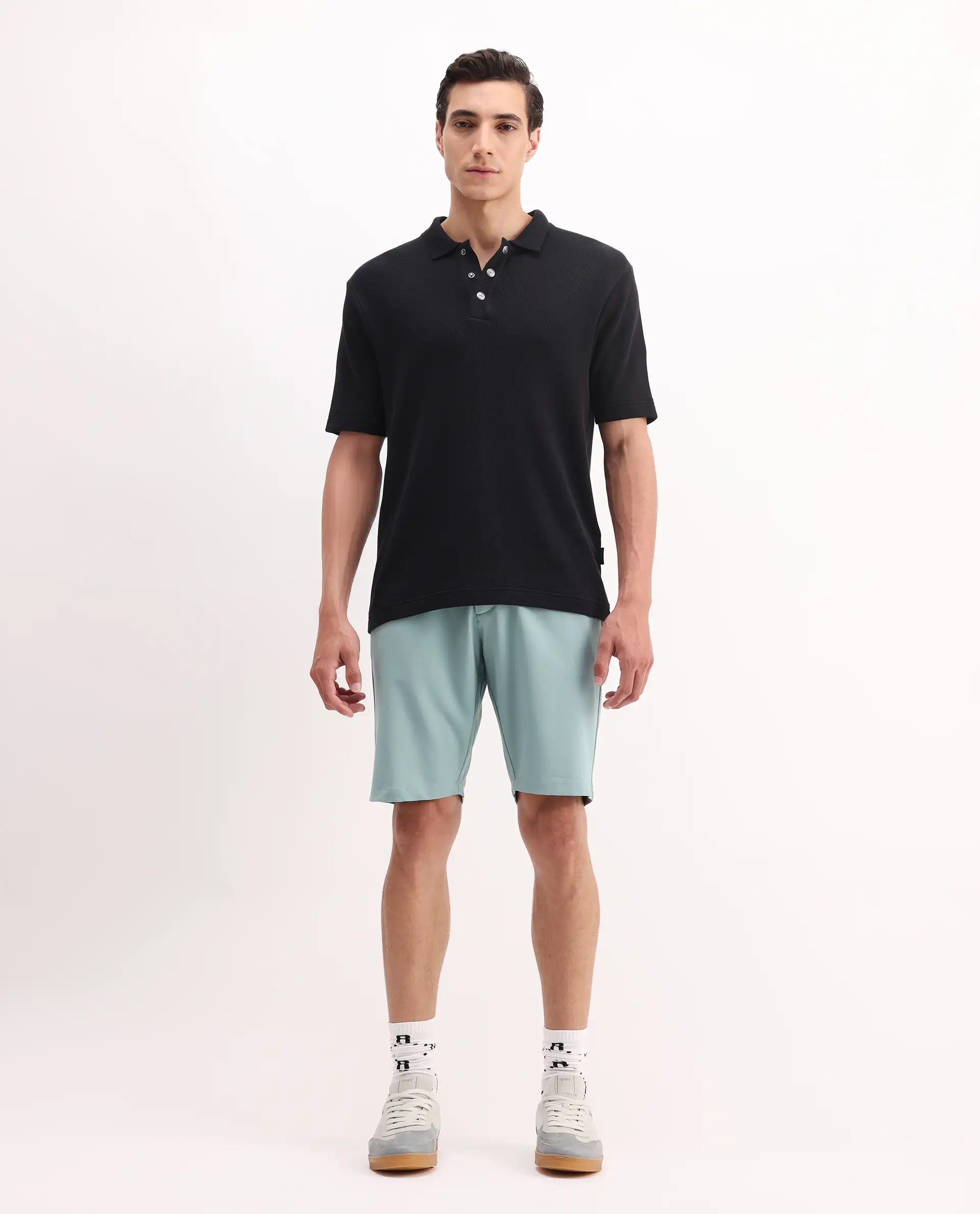 Rare Rabbit Men's Drivo Pastel Green Polyester Blend Plain Regular Fit Shorts - Image 6