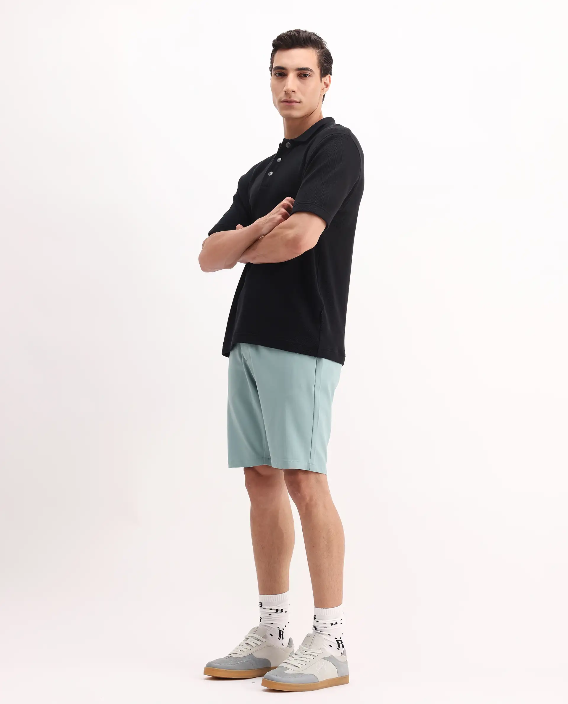 Rare Rabbit Men's Drivo Pastel Green Polyester Blend Plain Regular Fit Shorts - Image 7