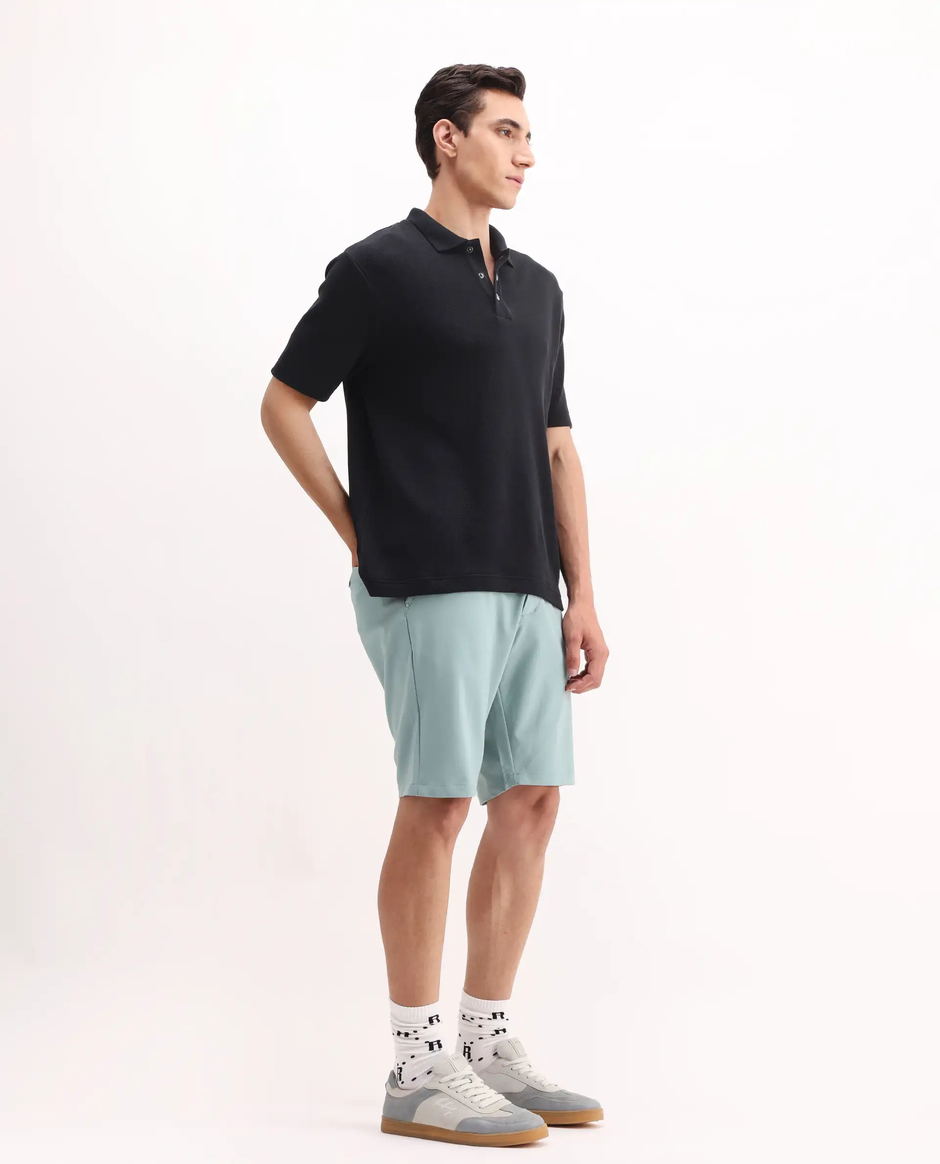 Rare Rabbit Men's Drivo Pastel Green Polyester Blend Plain Regular Fit Shorts - Image 8