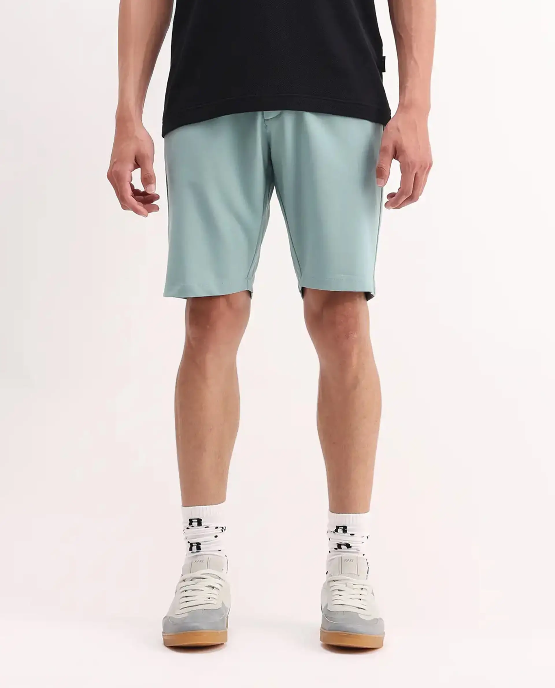 Rare Rabbit Men's Drivo Pastel Green Polyester Blend Plain Regular Fit Shorts - Image 9