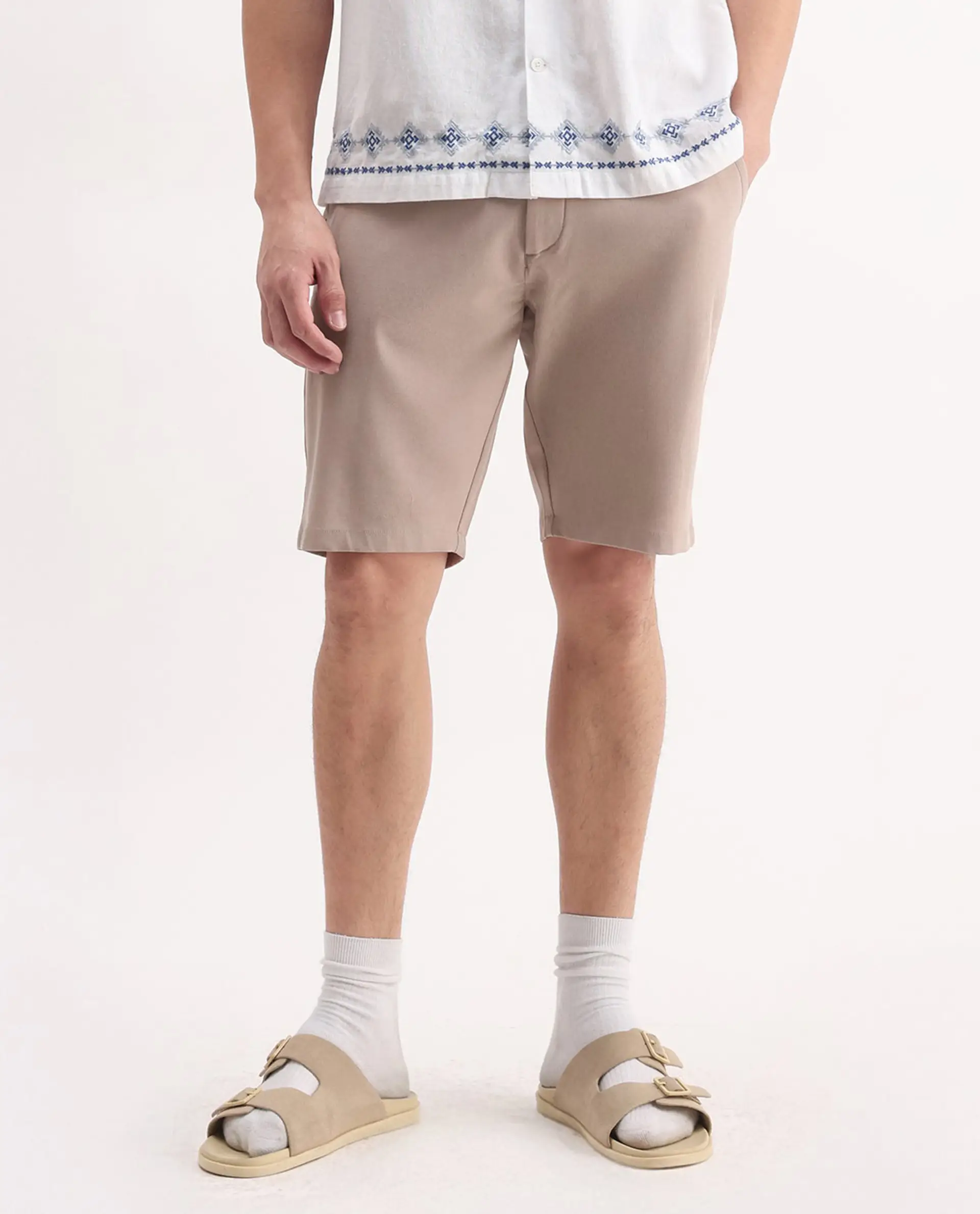 Rare Rabbit Men's Drivo Peach Polyester Blend Plain Regular Fit Shorts - Image 11