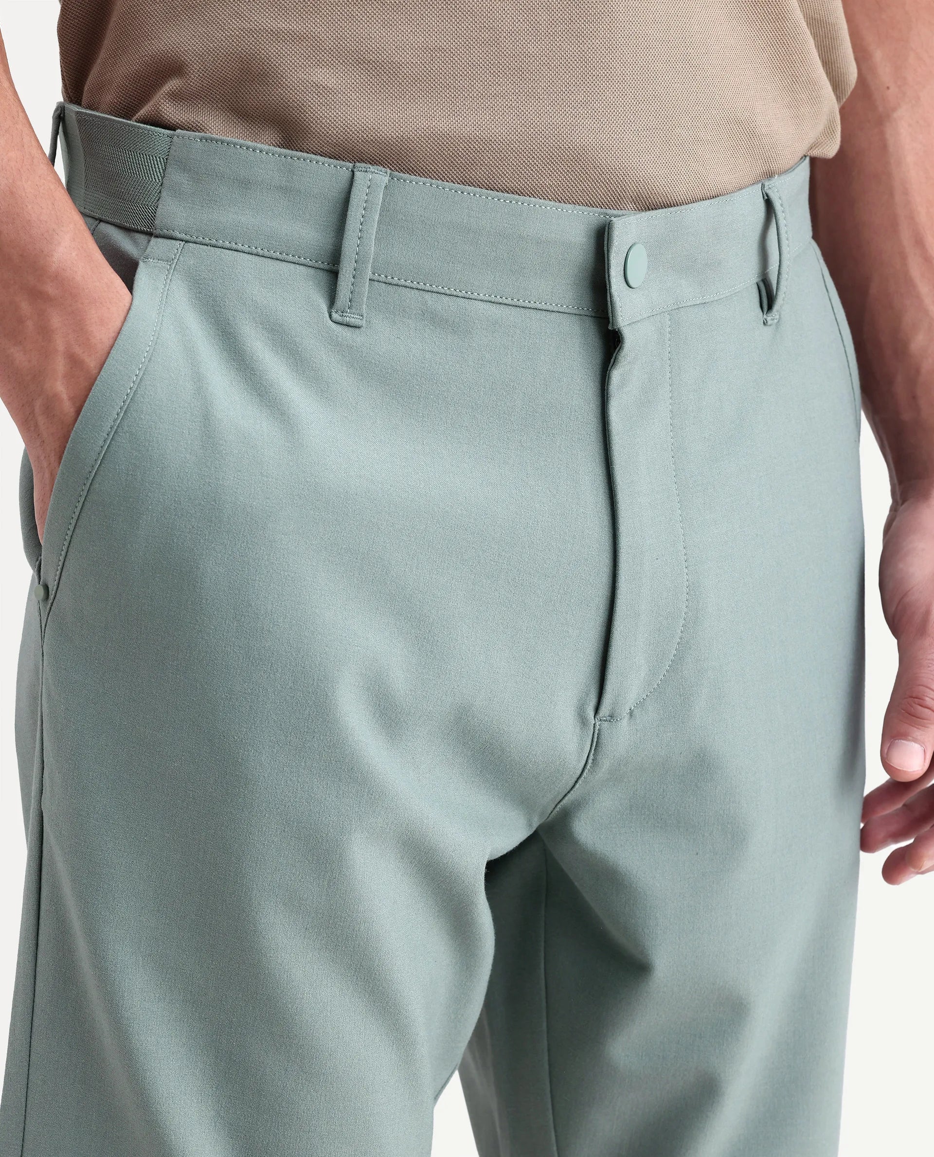 Rare Rabbit Men's Drivo-Ss26 Dusky Green Polyester Blend Fabric Regular Fit Plain Shorts - Image 2