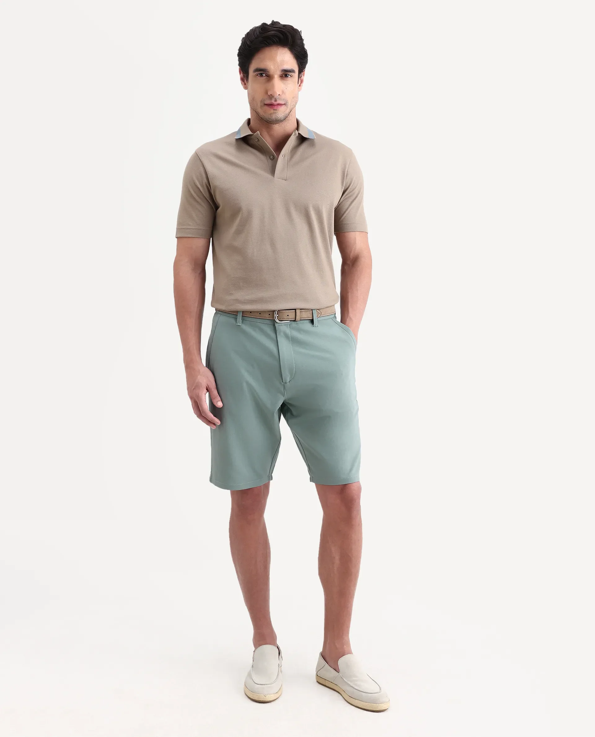 Rare Rabbit Men's Drivo-Ss26 Dusky Green Polyester Blend Fabric Regular Fit Plain Shorts - Image 4