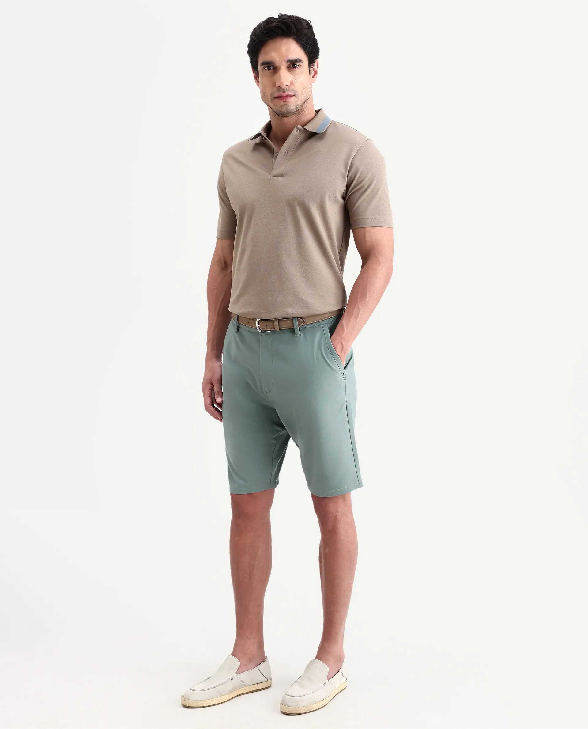 Rare Rabbit Men's Drivo-Ss26 Dusky Green Polyester Blend Fabric Regular Fit Plain Shorts - Image 5