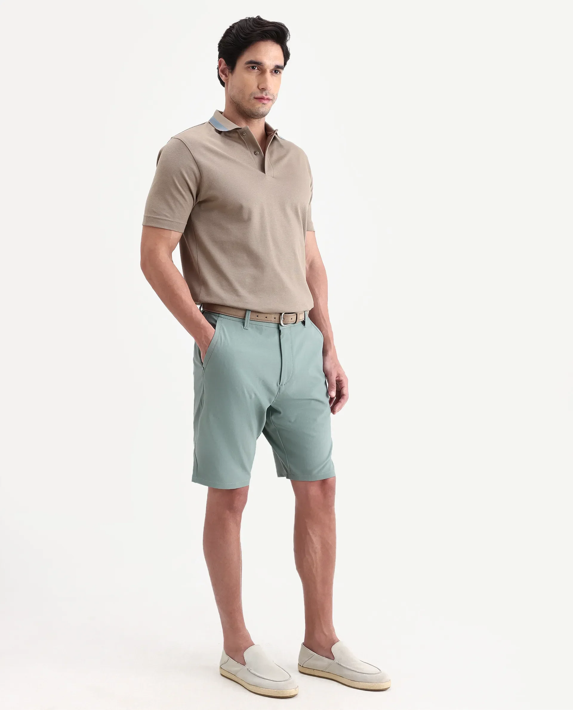 Rare Rabbit Men's Drivo-Ss26 Dusky Green Polyester Blend Fabric Regular Fit Plain Shorts - Image 6