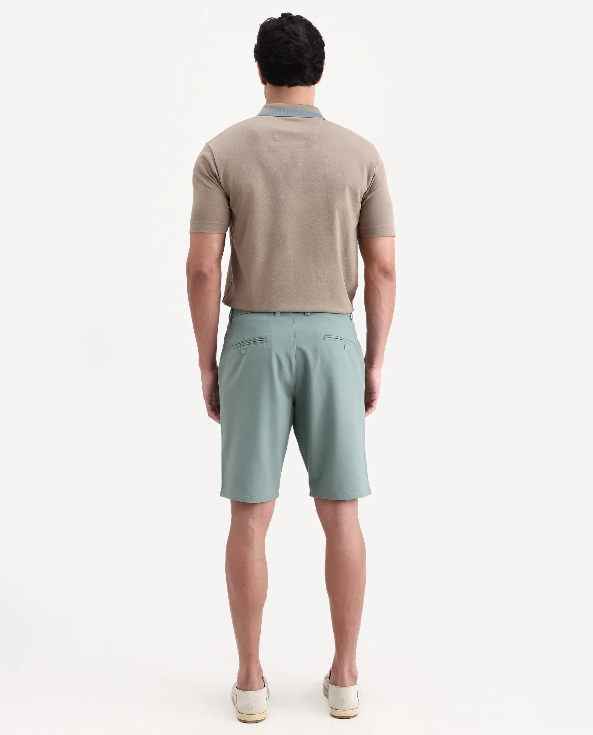 Rare Rabbit Men's Drivo-Ss26 Dusky Green Polyester Blend Fabric Regular Fit Plain Shorts - Image 8