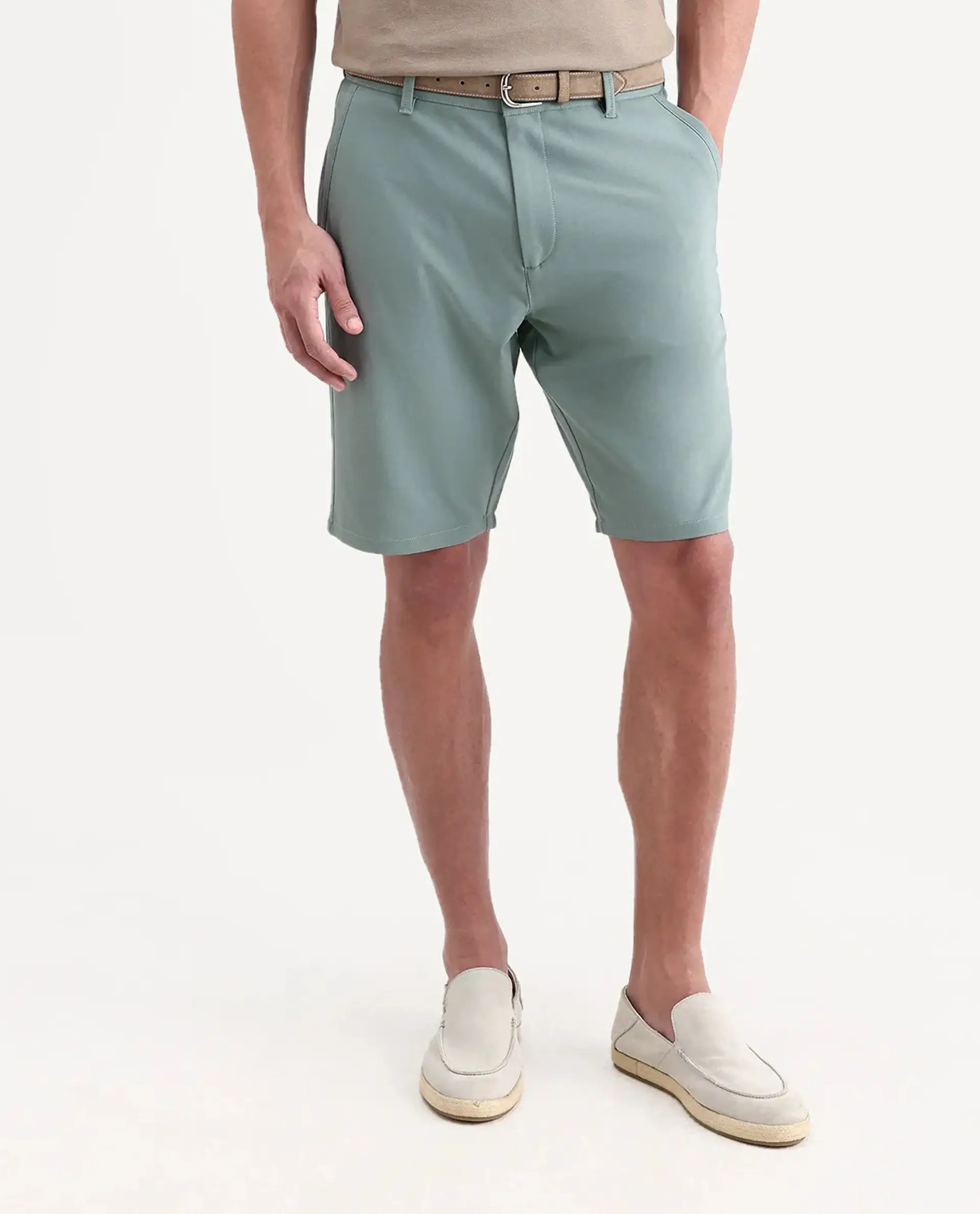 Rare Rabbit Men's Drivo-Ss26 Dusky Green Polyester Blend Fabric Regular Fit Plain Shorts - Image 9