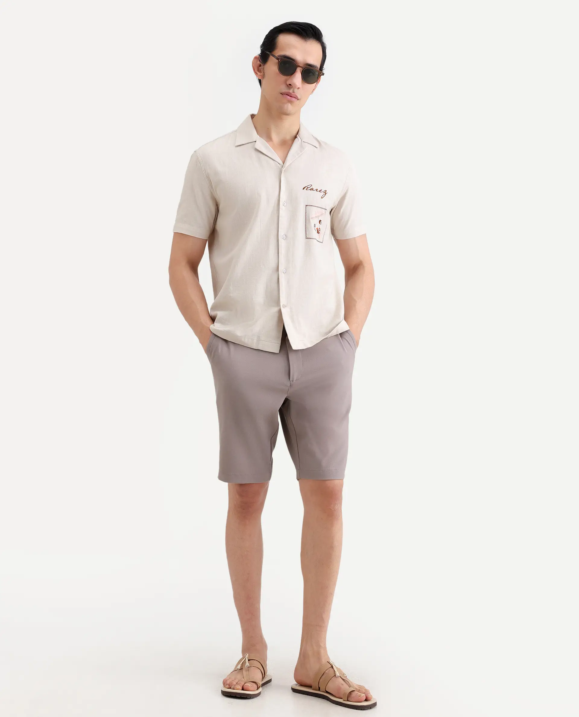 Rare Rabbit Men's Drivo-Ss26 Dusky Peach Polyester Blend Fabric Regular Fit Plain Shorts