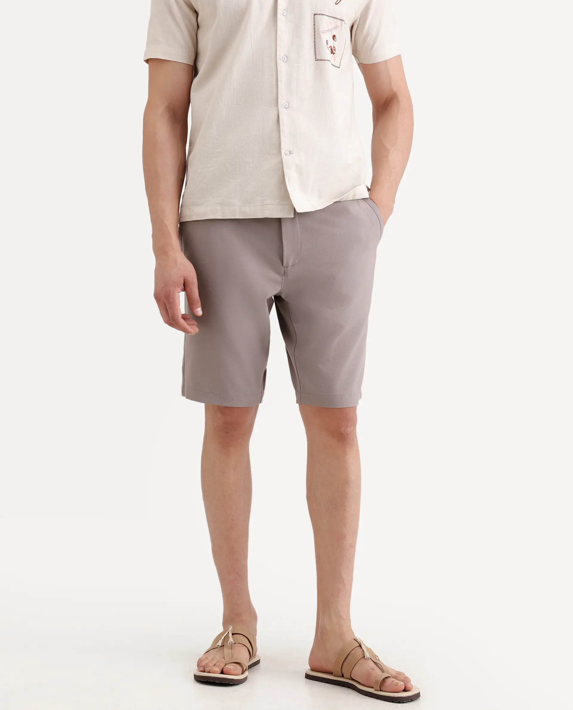 Rare Rabbit Men's Drivo-Ss26 Dusky Peach Polyester Blend Fabric Regular Fit Plain Shorts - Image 2