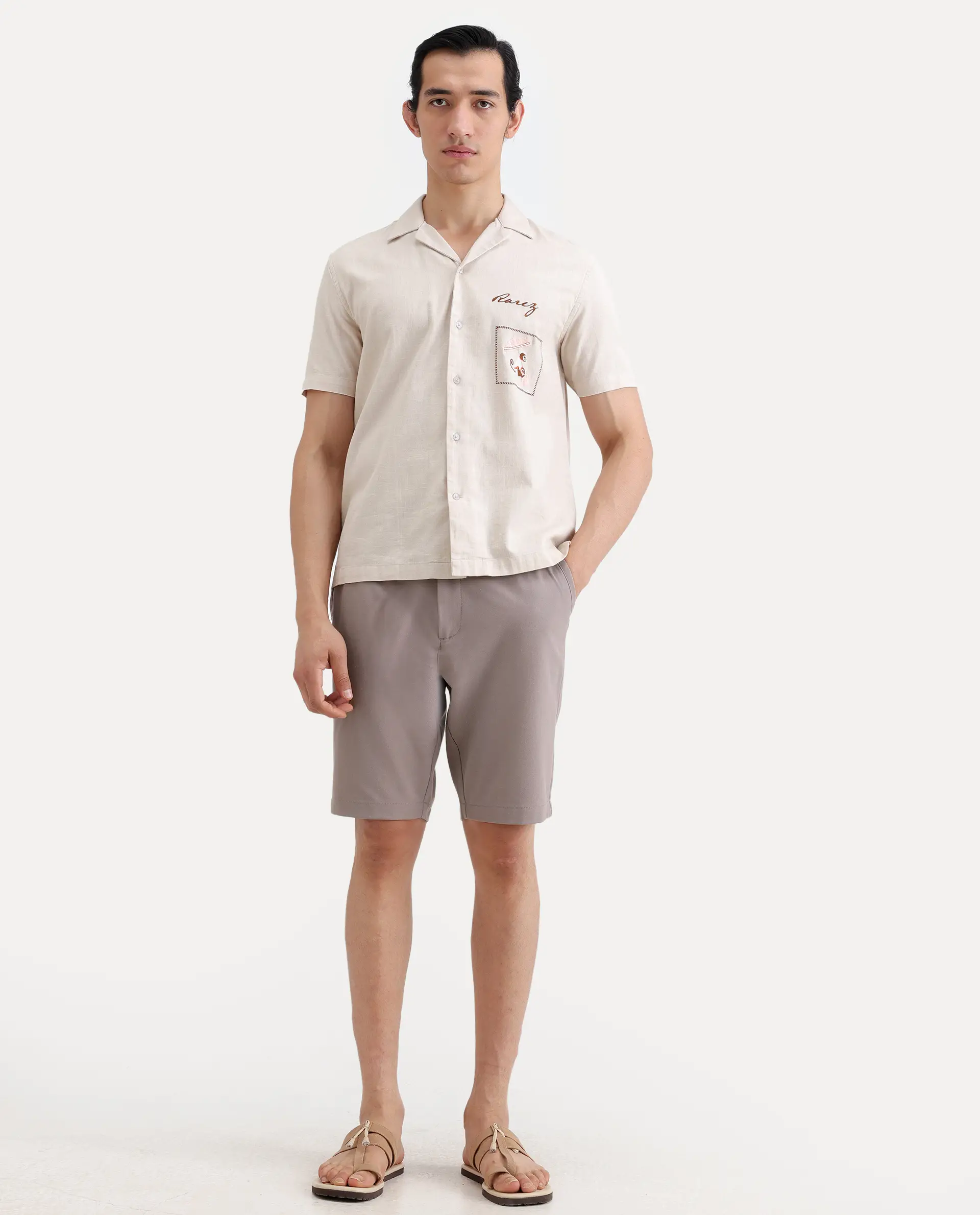 Rare Rabbit Men's Drivo-Ss26 Dusky Peach Polyester Blend Fabric Regular Fit Plain Shorts - Image 4