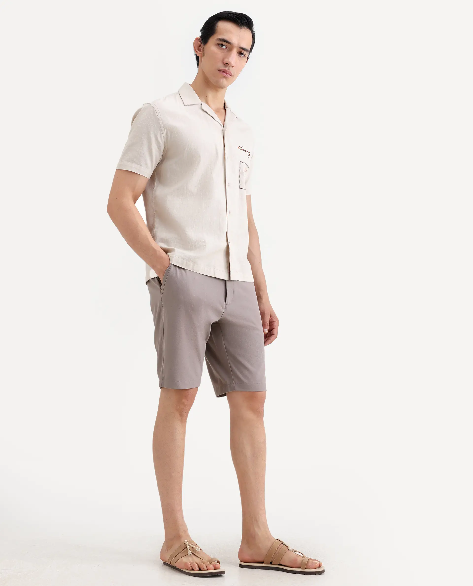 Rare Rabbit Men's Drivo-Ss26 Dusky Peach Polyester Blend Fabric Regular Fit Plain Shorts - Image 6