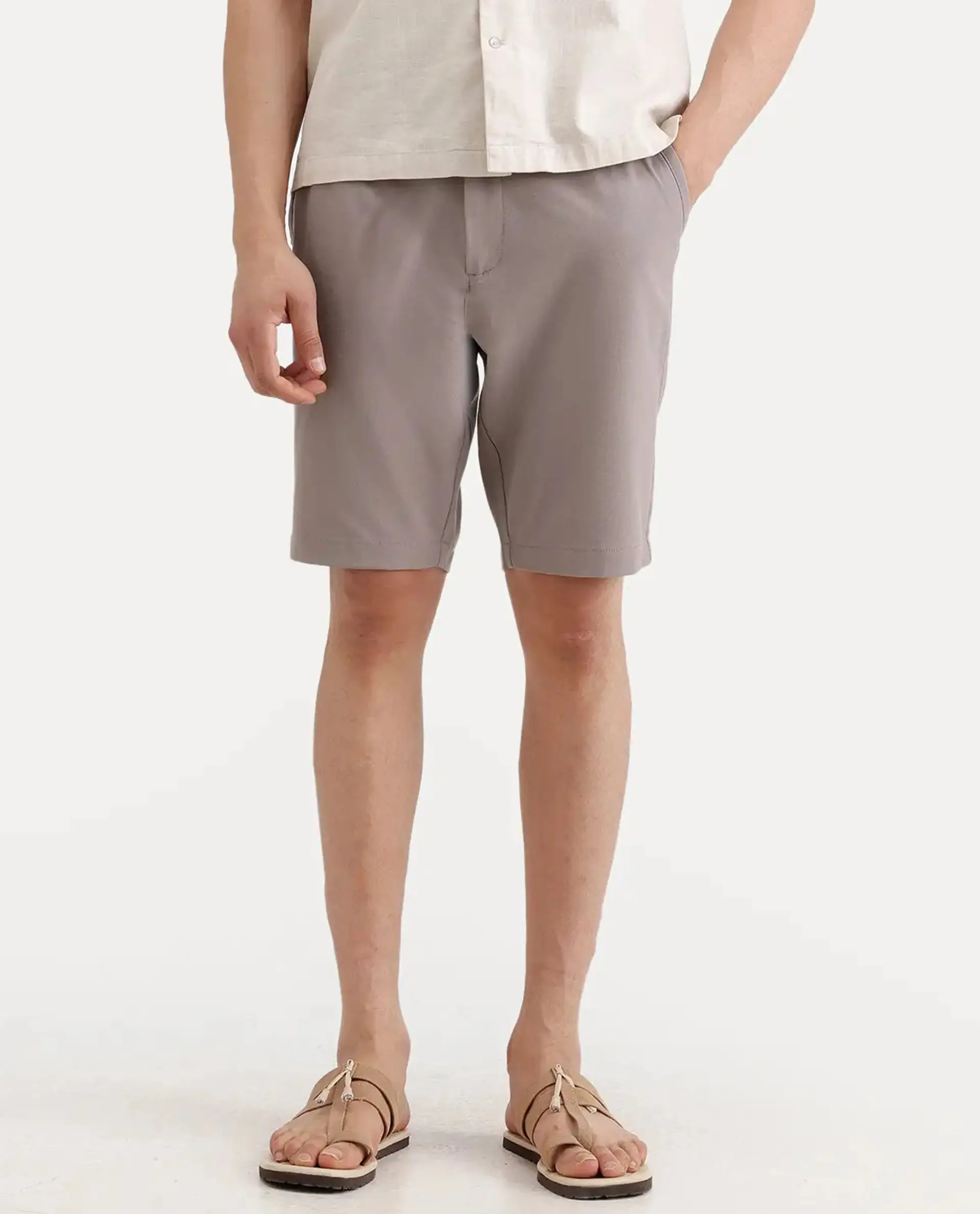 Rare Rabbit Men's Drivo-Ss26 Dusky Peach Polyester Blend Fabric Regular Fit Plain Shorts - Image 8