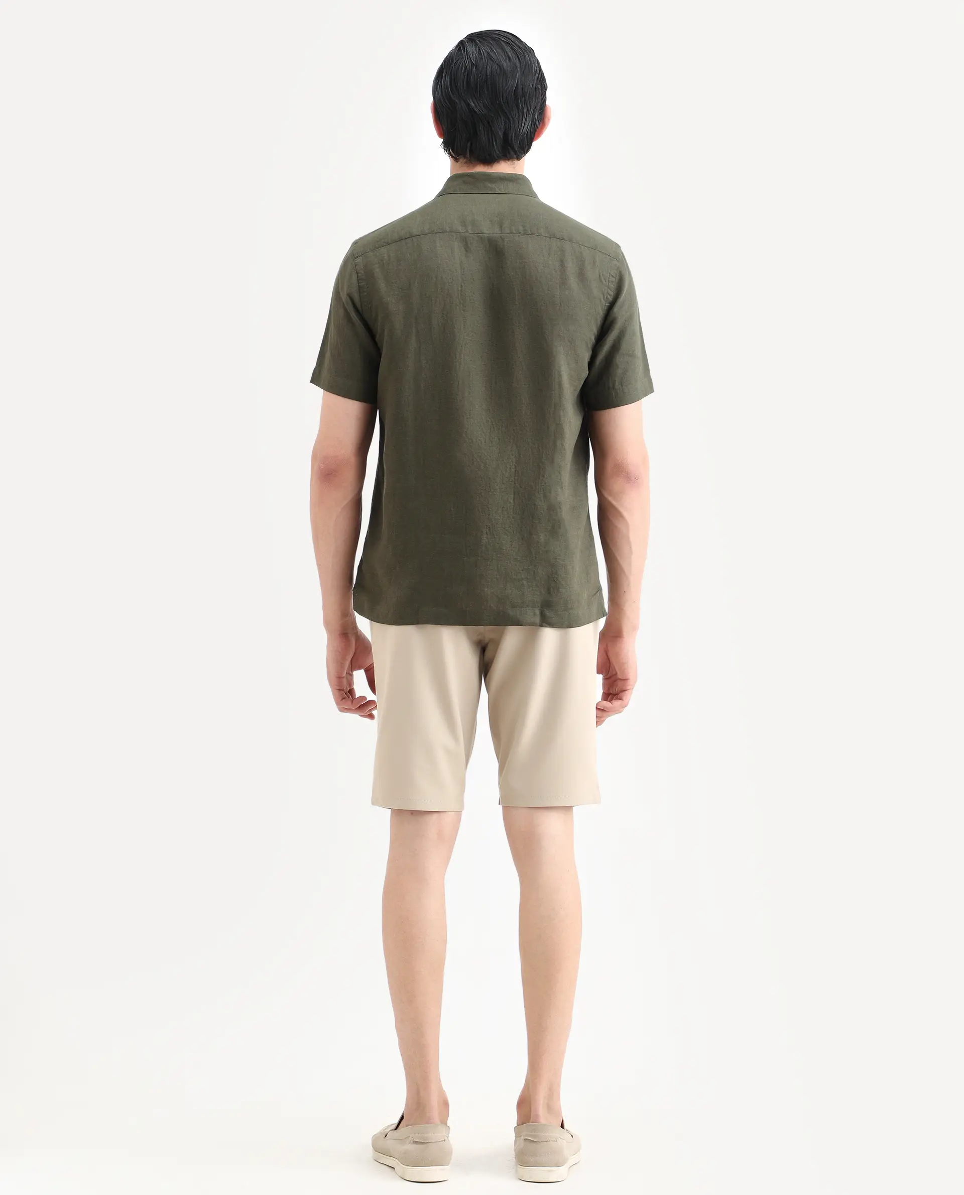 Rare Rabbit Men's Drivo-Ss26 Light Khaki Polyester Blend Fabric Regular Fit Plain Shorts - Image 9
