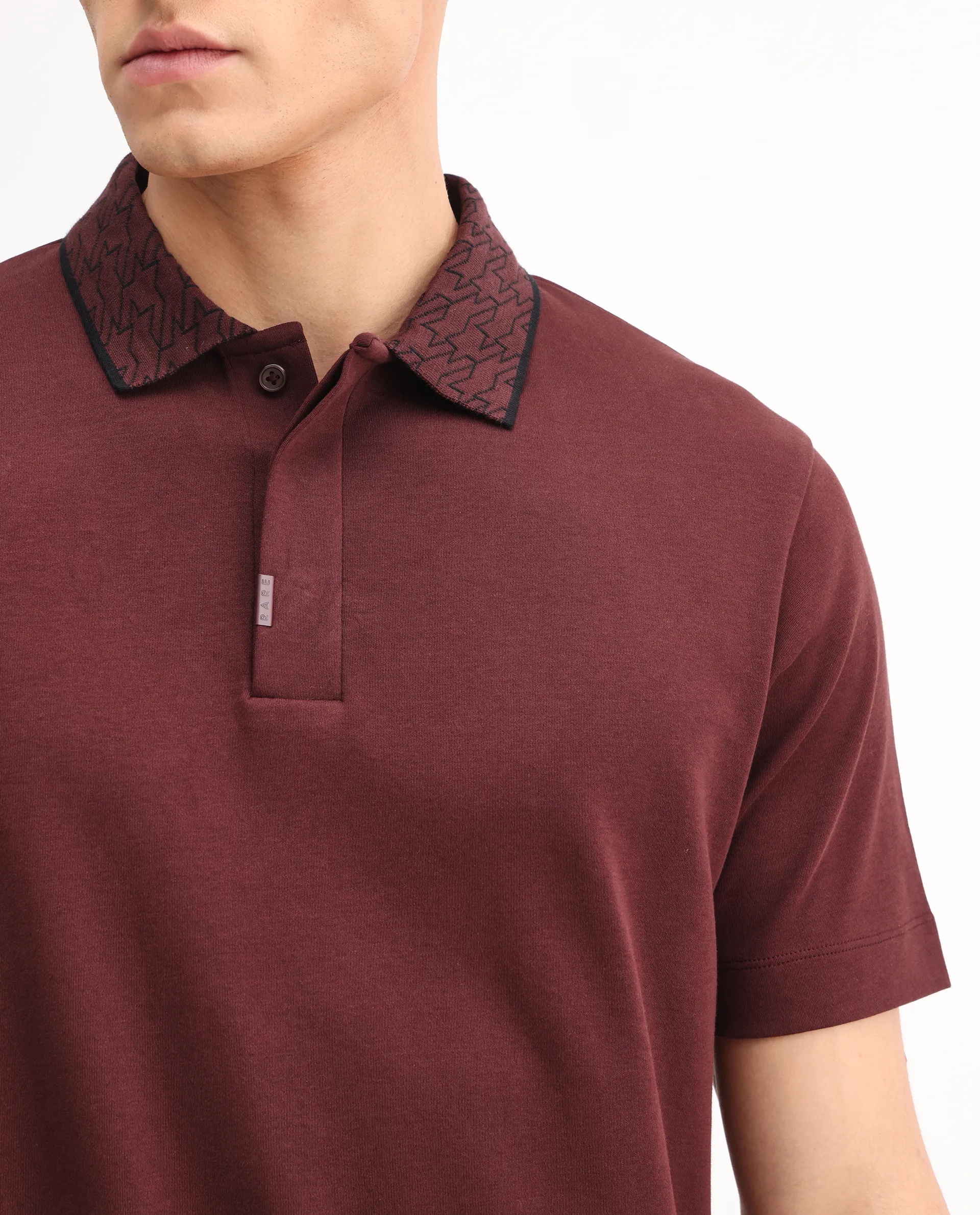 Rare Rabbit Men's Drix Dark Rust Cotton Plain Regular Fit Half Sleeve Polo - Image 4