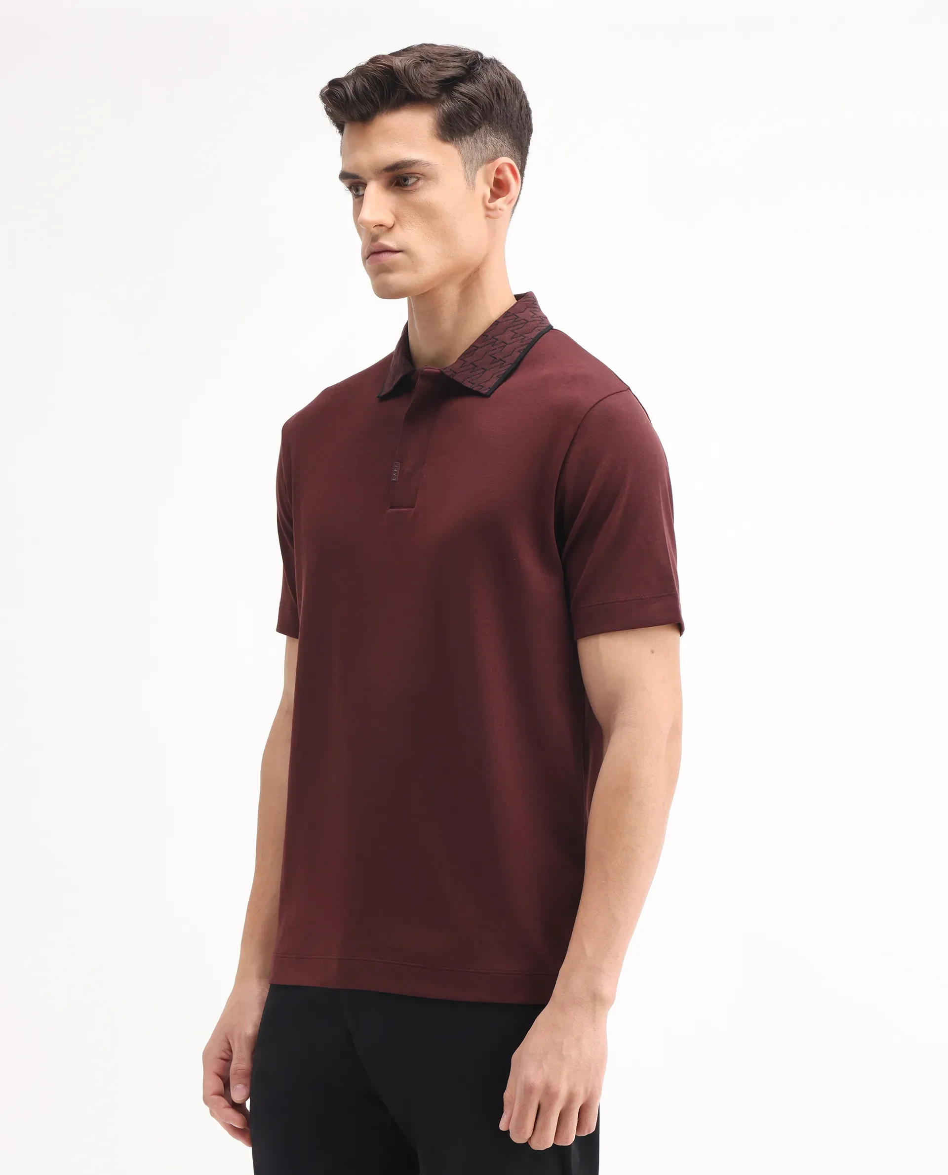 Rare Rabbit Men's Drix Dark Rust Cotton Plain Regular Fit Half Sleeve Polo - Image 6