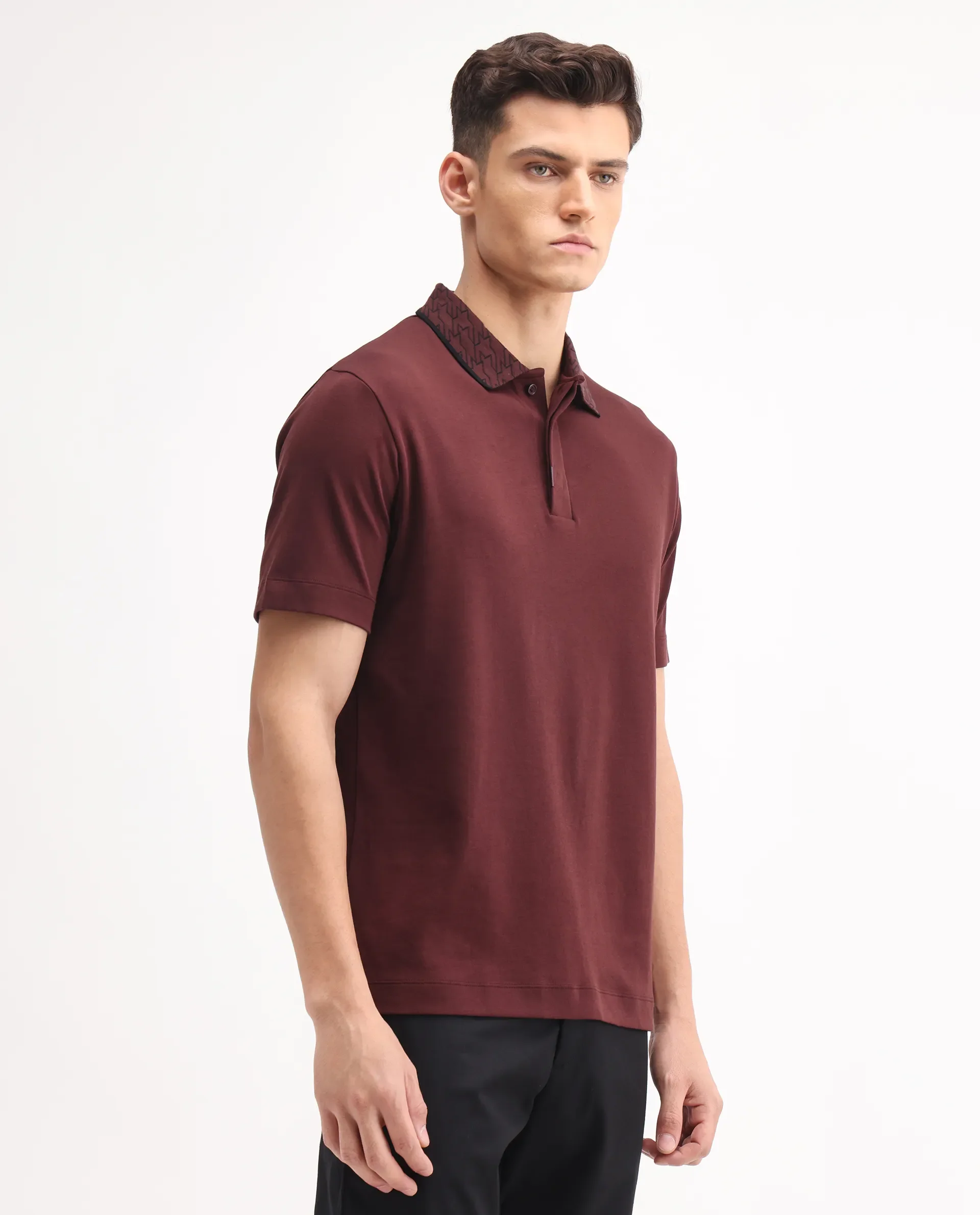 Rare Rabbit Men's Drix Dark Rust Cotton Plain Regular Fit Half Sleeve Polo - Image 7
