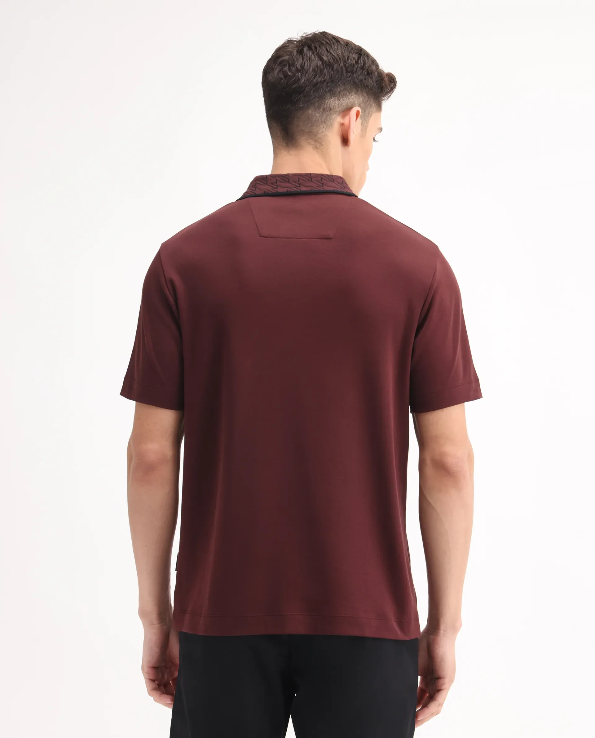 Rare Rabbit Men's Drix Dark Rust Cotton Plain Regular Fit Half Sleeve Polo - Image 8