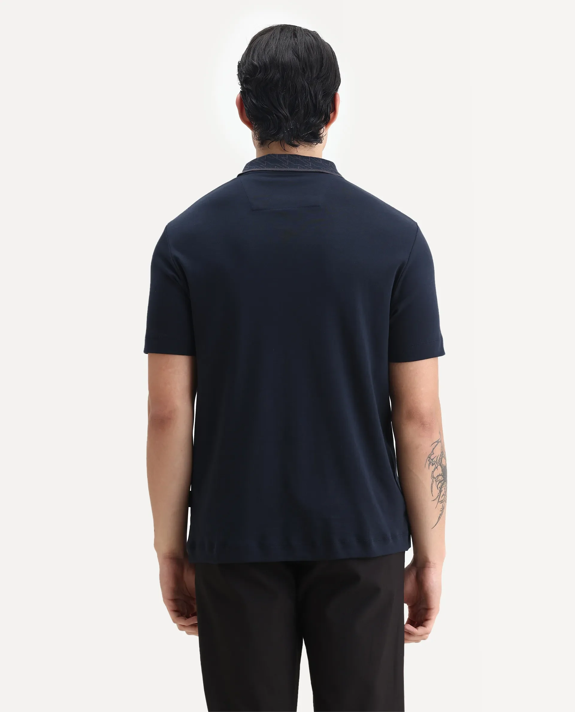 Rare Rabbit Men's Drix Navy Cotton Plain Regular Fit Half Sleeve Polo - Image 6