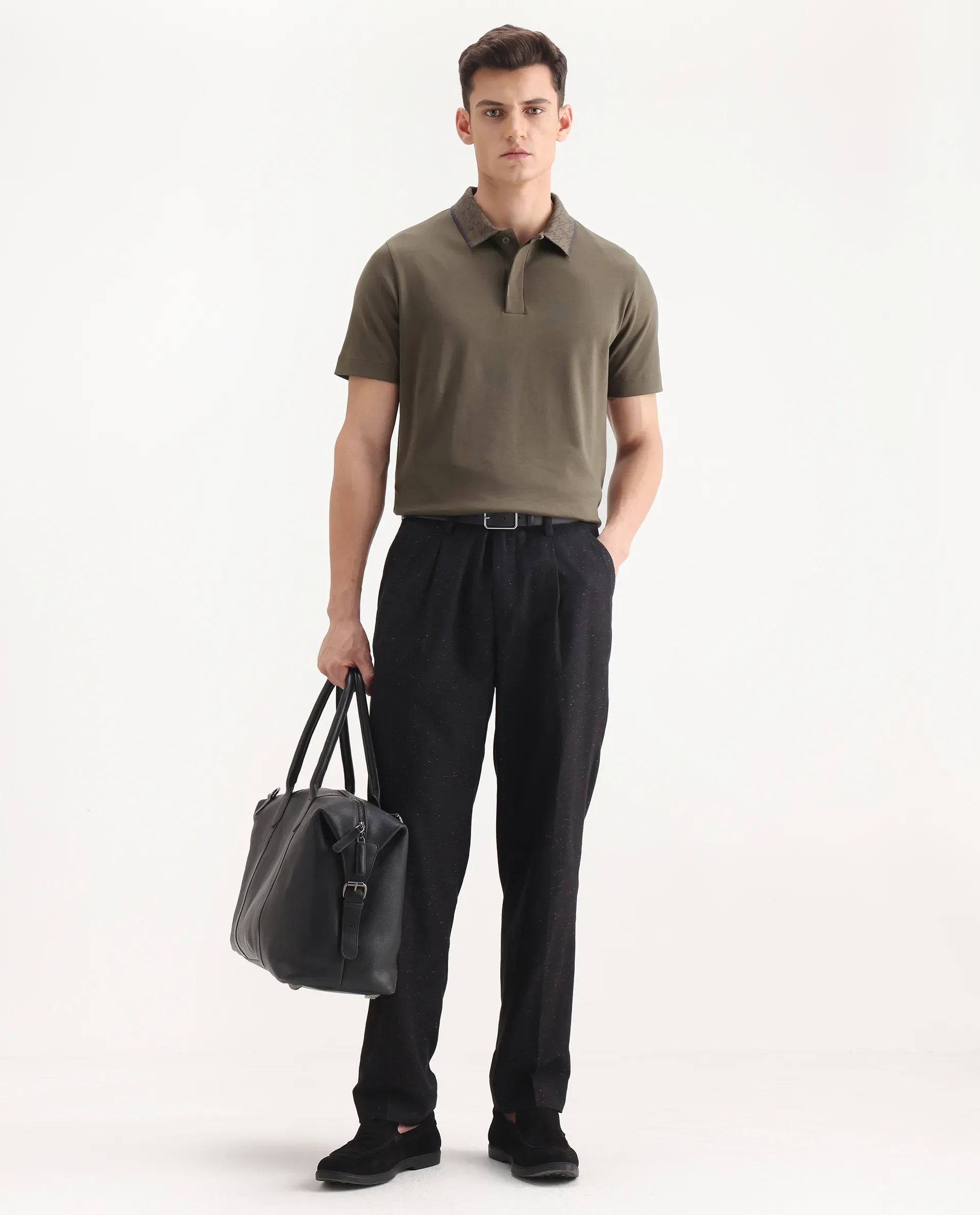 Rare Rabbit Men's Drix Olive Cotton Plain Regular Fit Half Sleeve Polo - Image 4