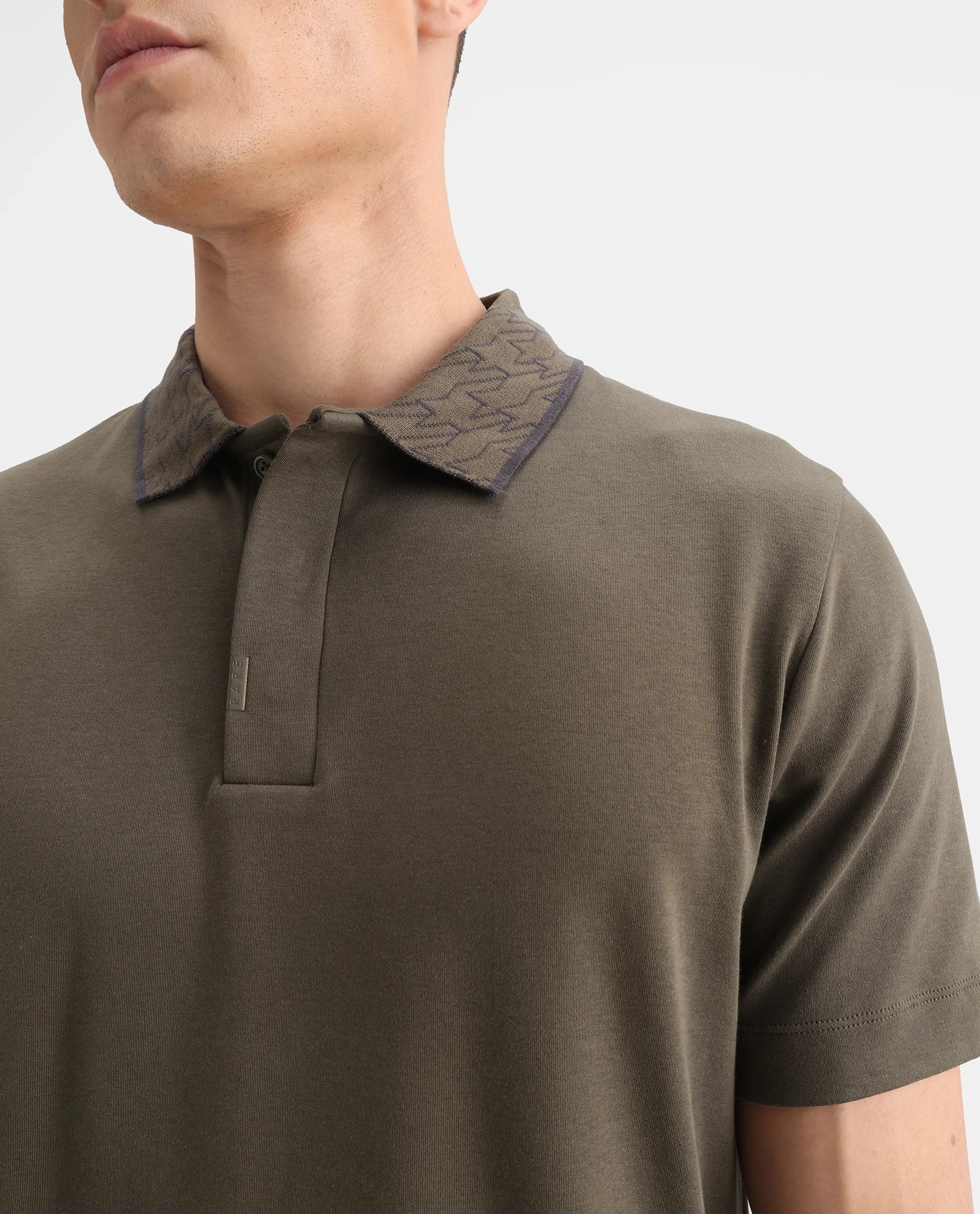 Rare Rabbit Men's Drix Olive Cotton Plain Regular Fit Half Sleeve Polo - Image 6