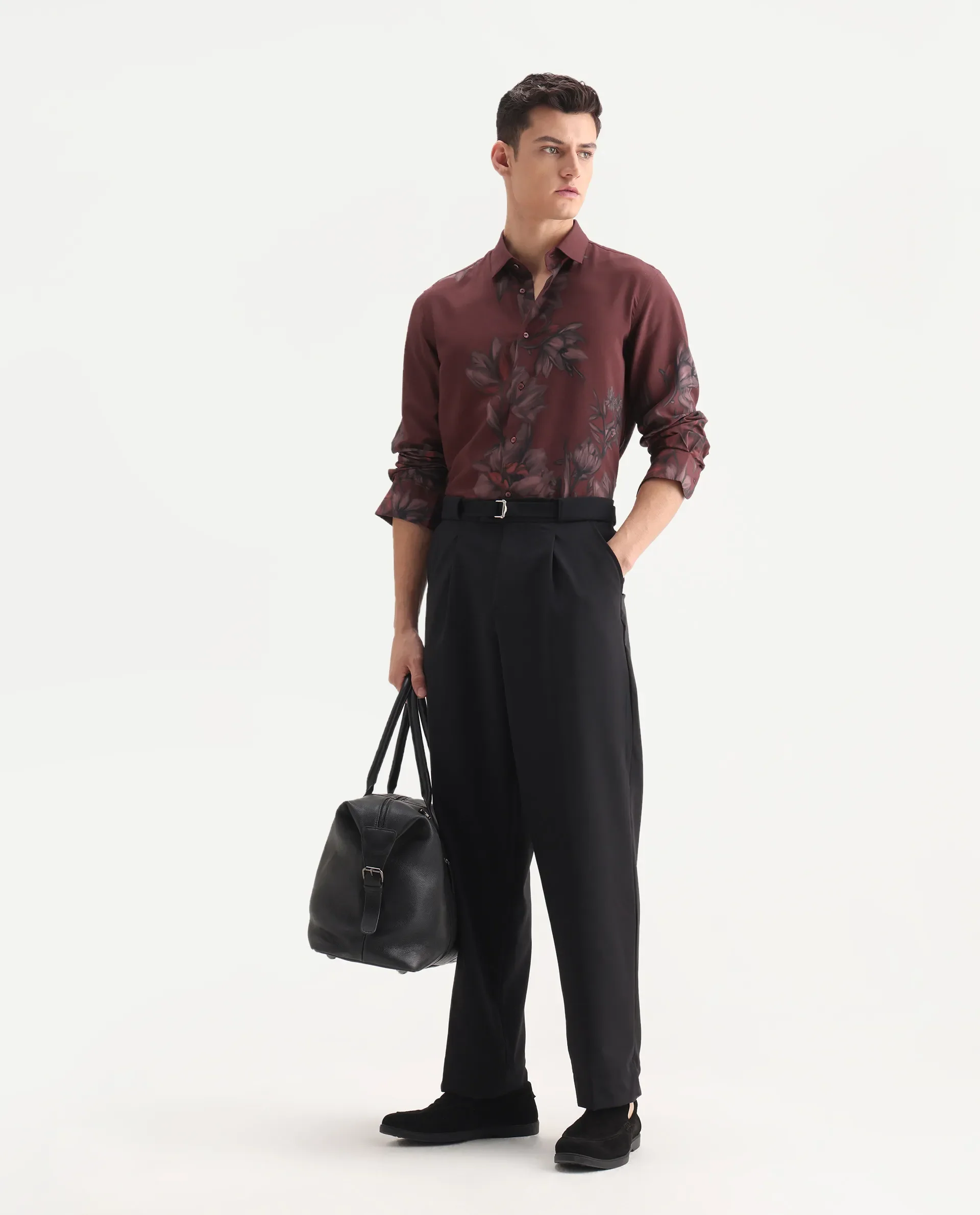 Rare Rabbit Men's Drix Red Viscose Fabric Spread Collar Regular Fit Floral Print Shirt - Image 2