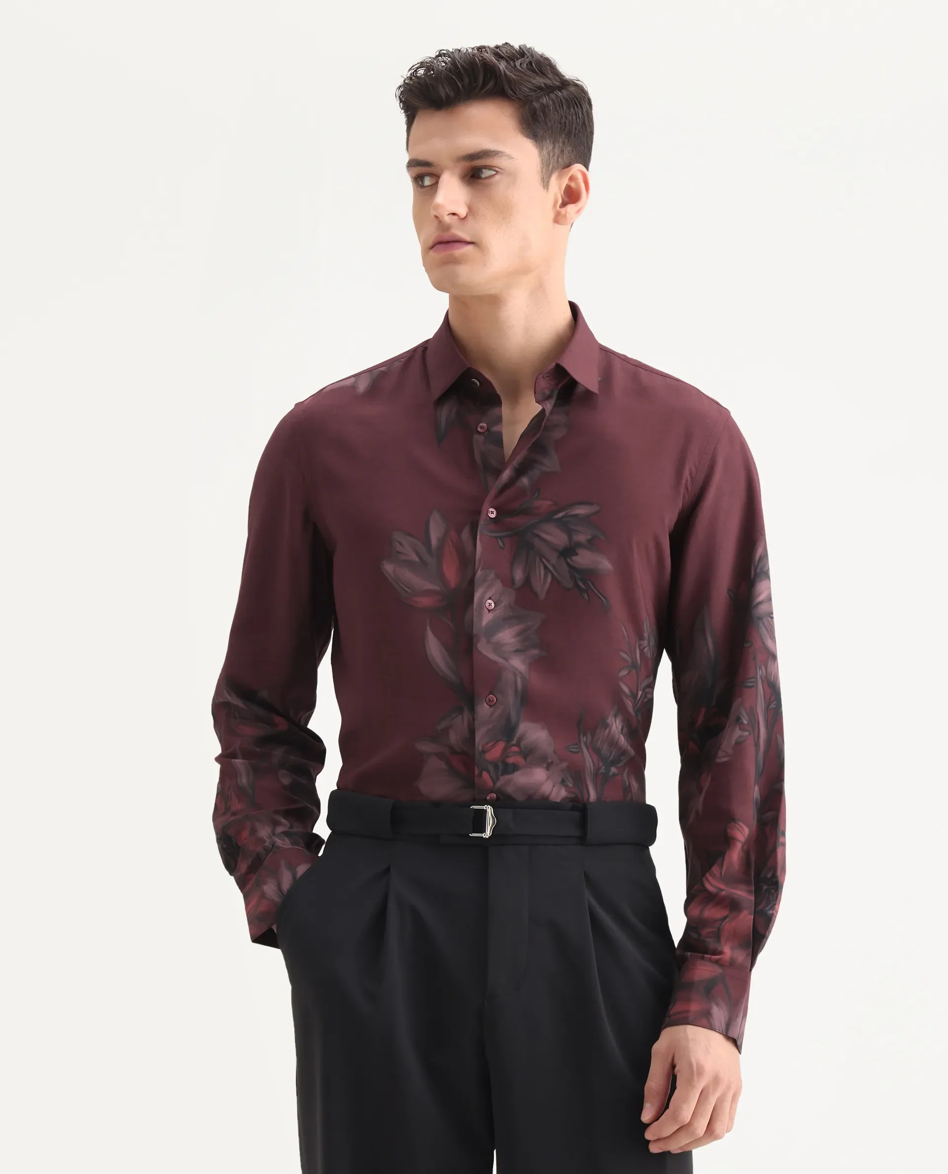 Rare Rabbit Men's Drix Red Viscose Fabric Spread Collar Regular Fit Floral Print Shirt - Image 3