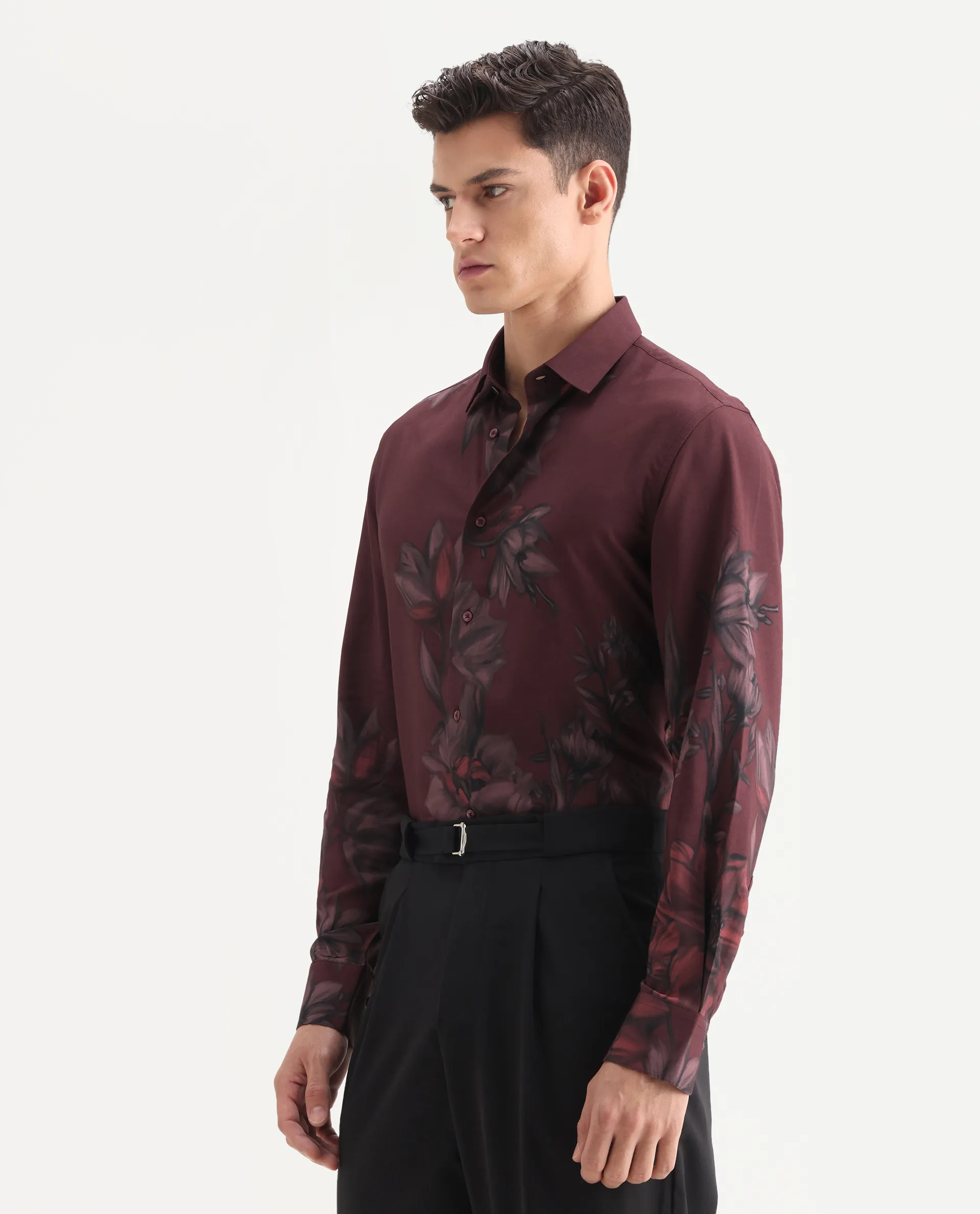 Rare Rabbit Men's Drix Red Viscose Fabric Spread Collar Regular Fit Floral Print Shirt - Image 5