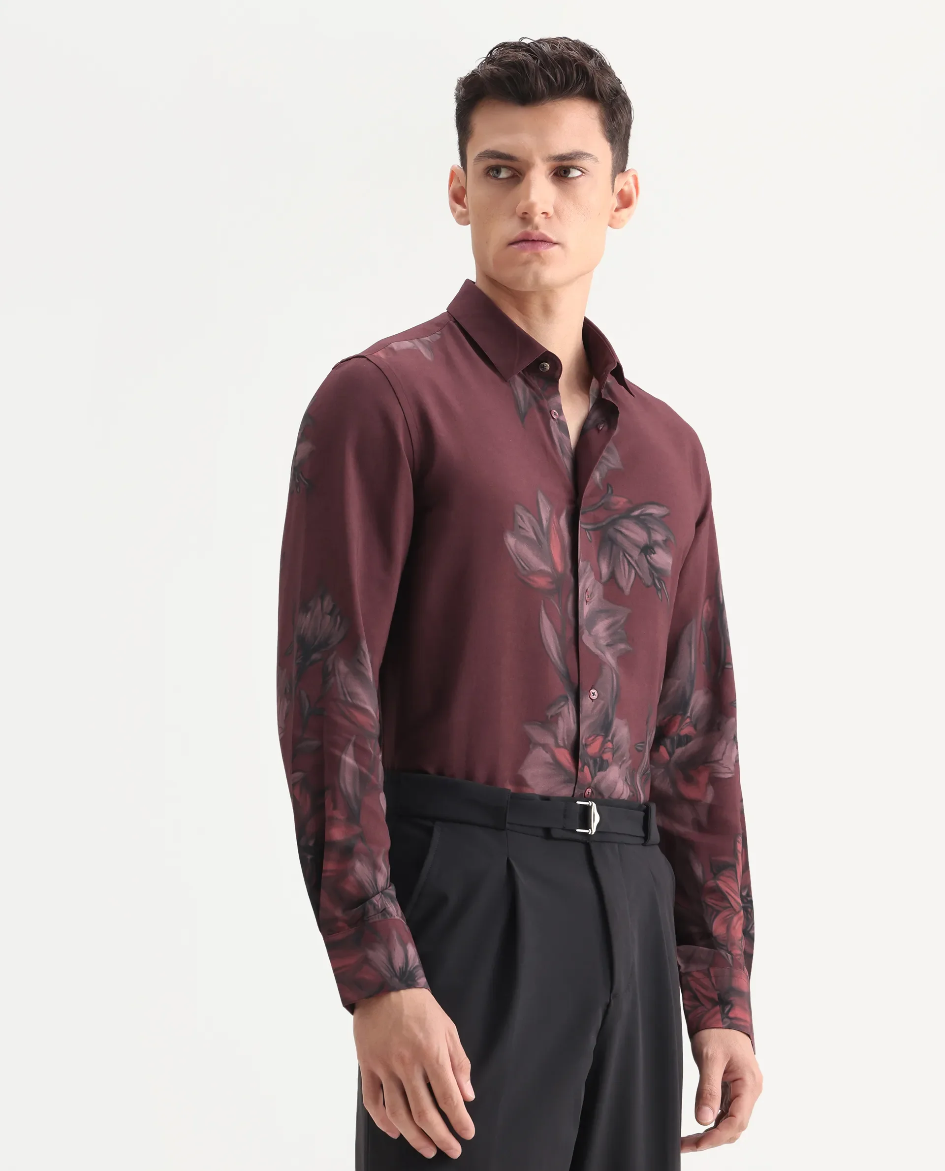 Rare Rabbit Men's Drix Red Viscose Fabric Spread Collar Regular Fit Floral Print Shirt - Image 6