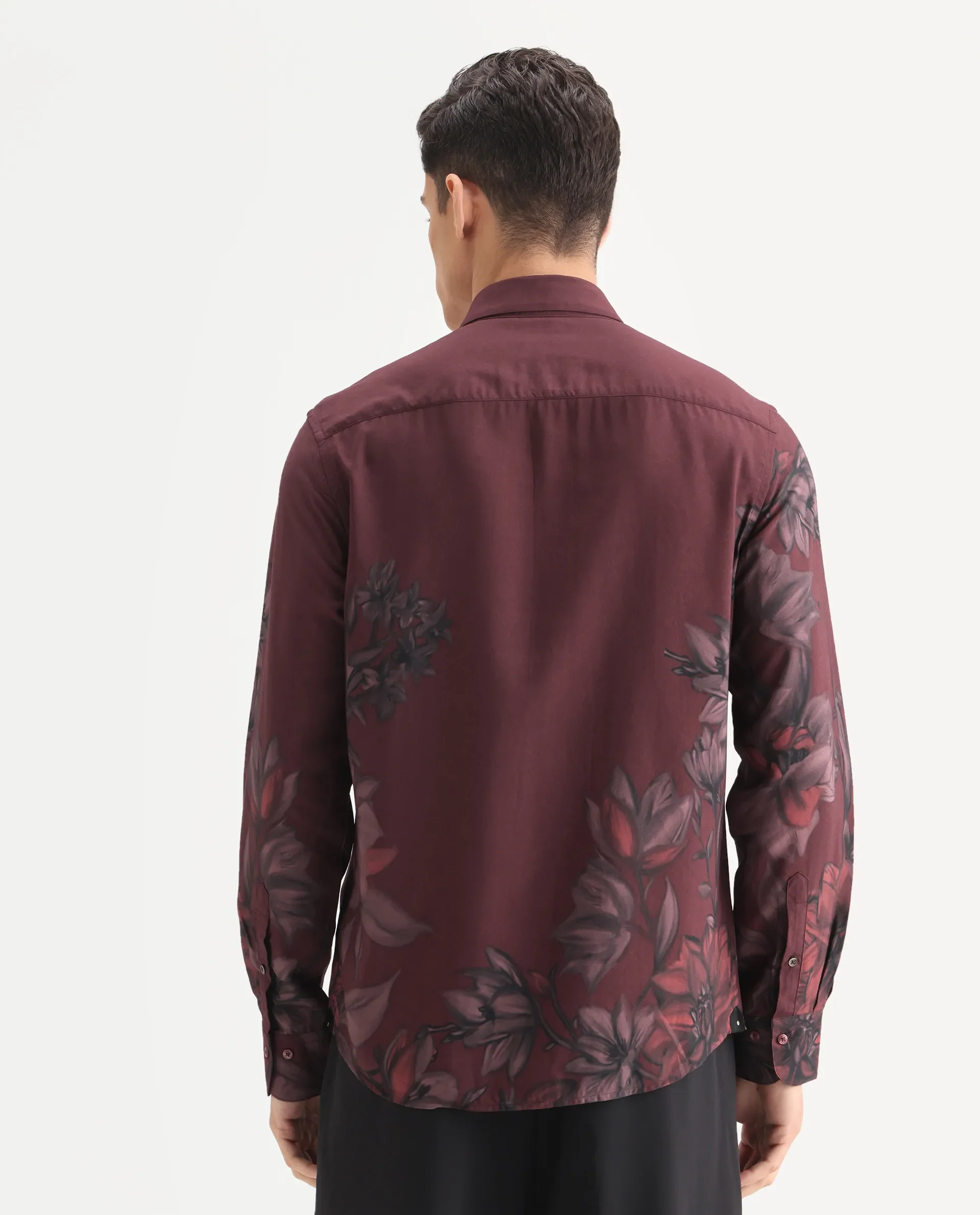 Rare Rabbit Men's Drix Red Viscose Fabric Spread Collar Regular Fit Floral Print Shirt - Image 7