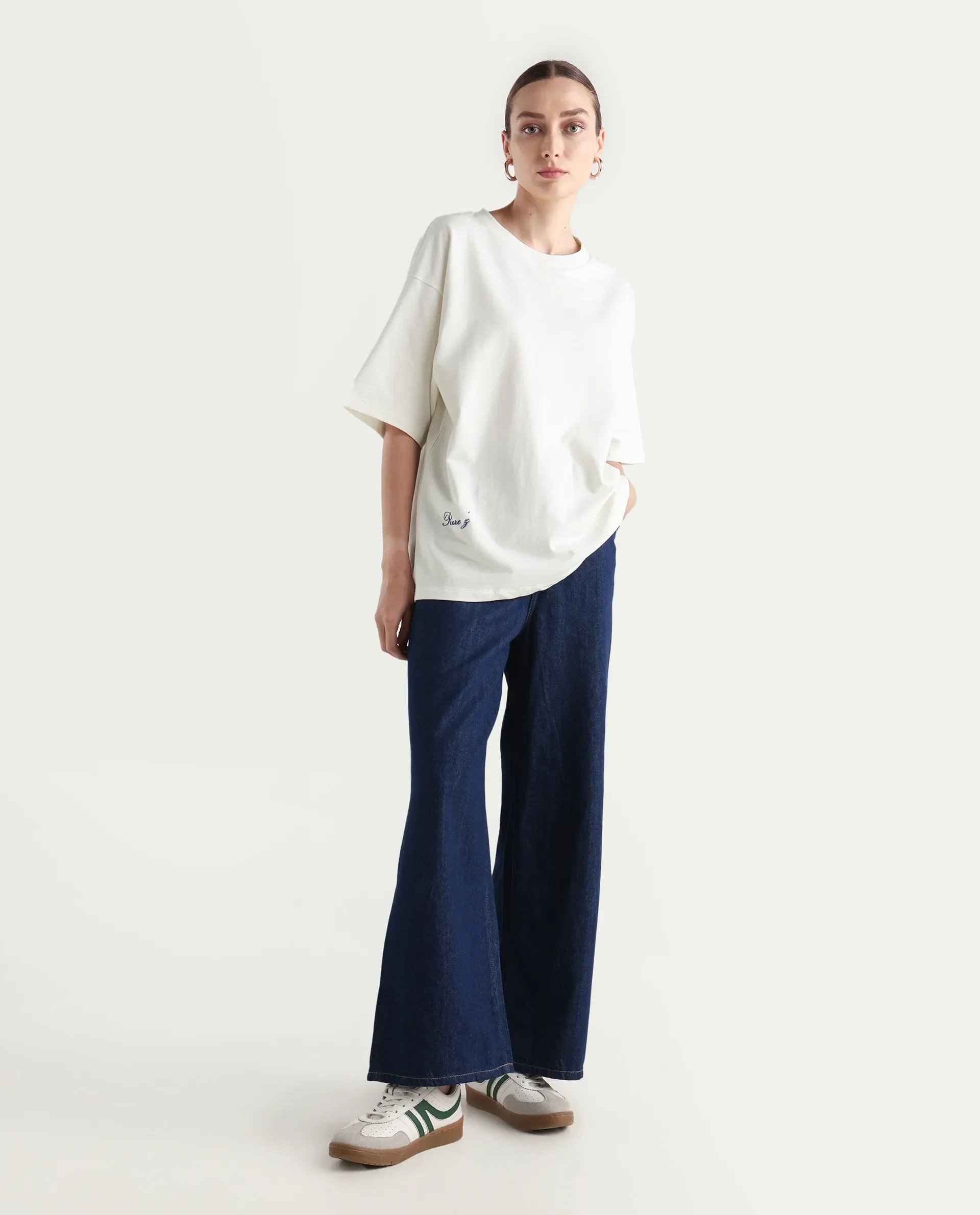 Rareism Women's Droako Off White Cotton Graphic Print Oversized T-Shirt - Image 2
