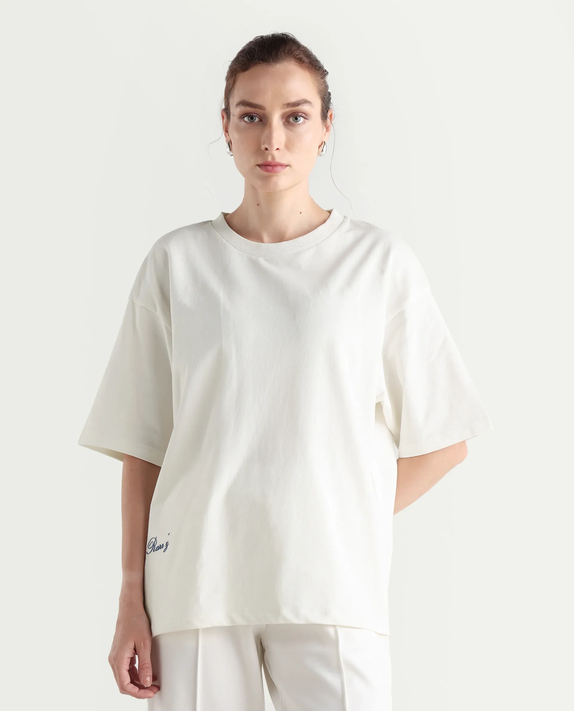Rareism Women's Droako Off White Cotton Graphic Print Oversized T-Shirt - Image 3