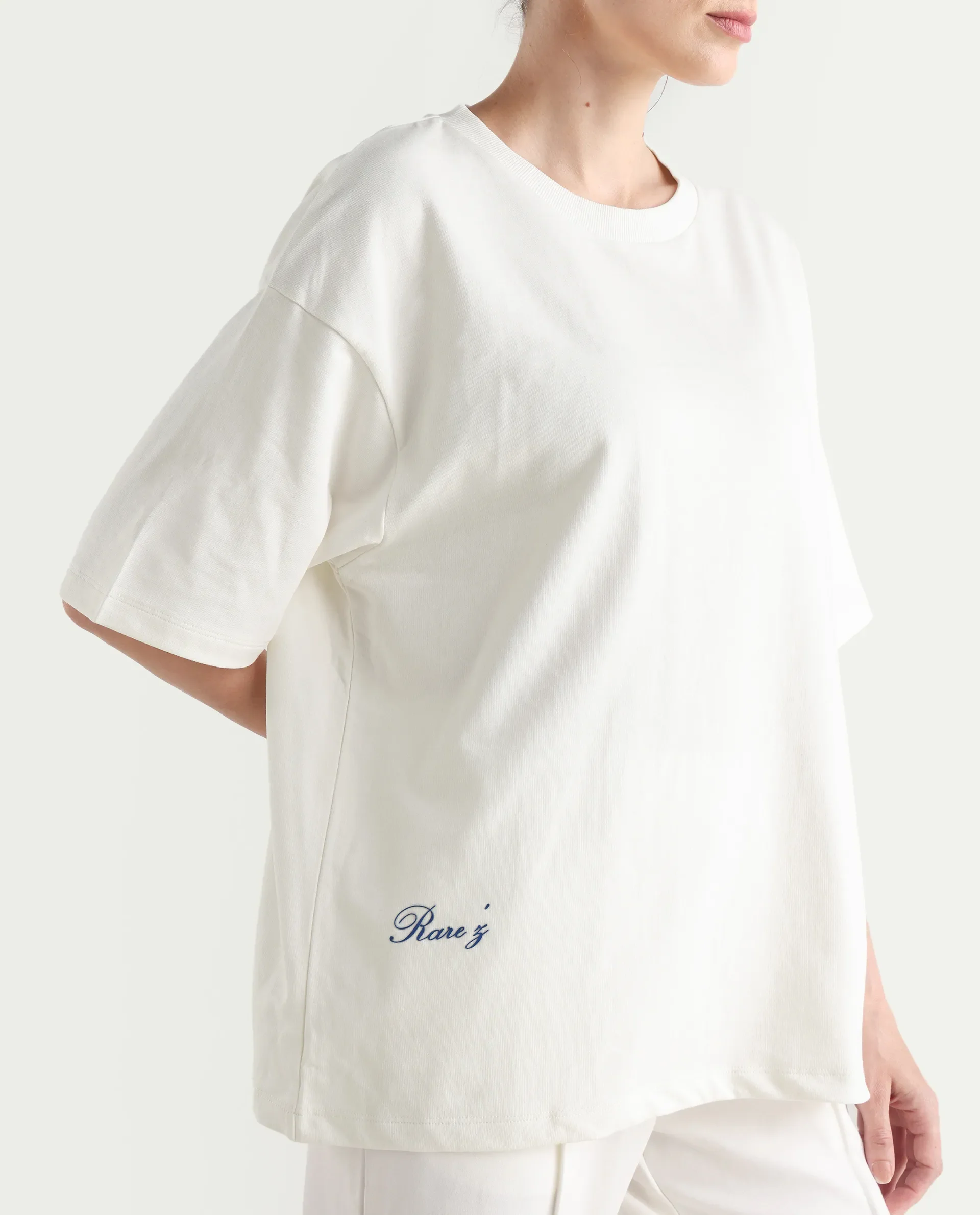 Rareism Women's Droako Off White Cotton Graphic Print Oversized T-Shirt - Image 5