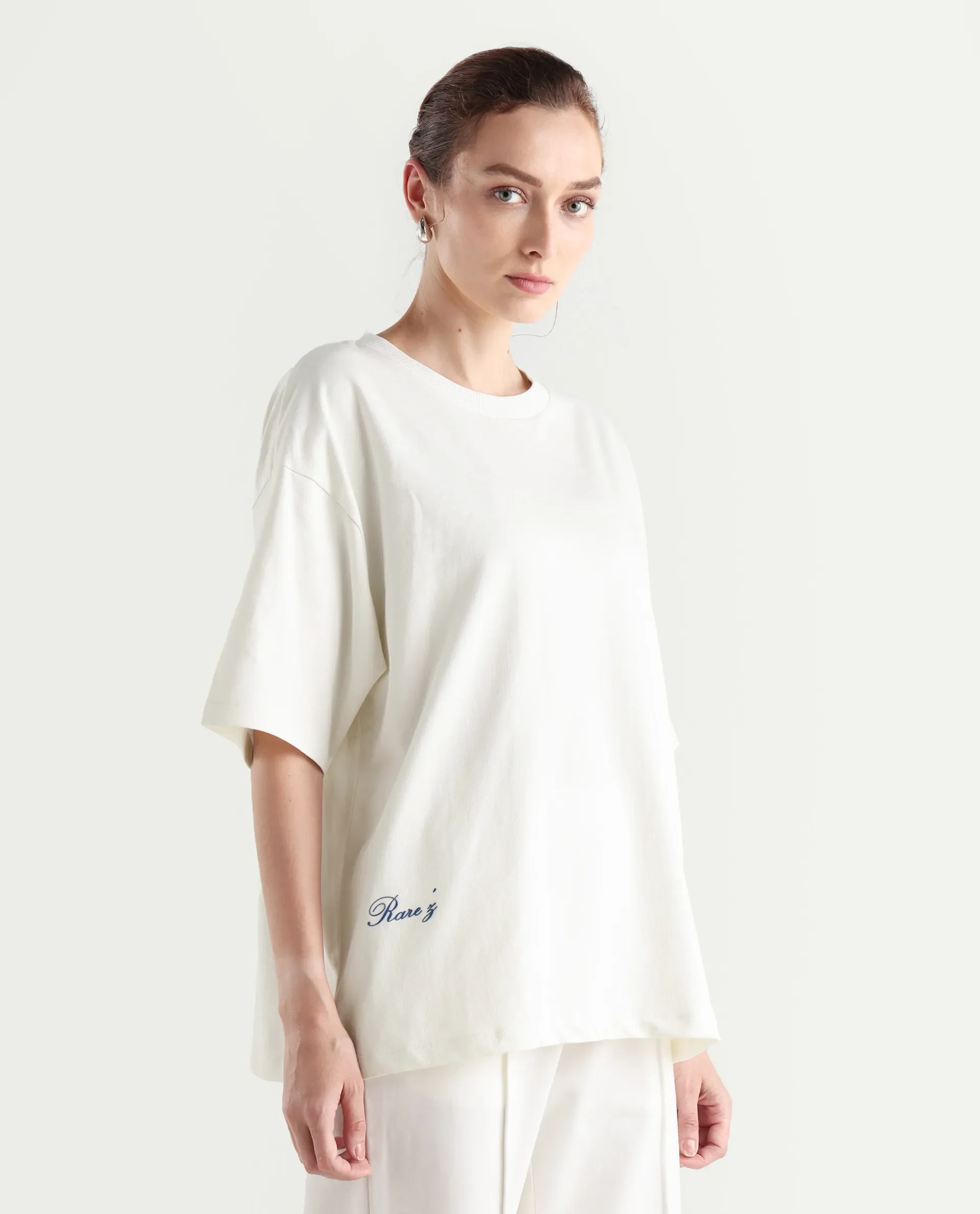 Rareism Women's Droako Off White Cotton Graphic Print Oversized T-Shirt - Image 7