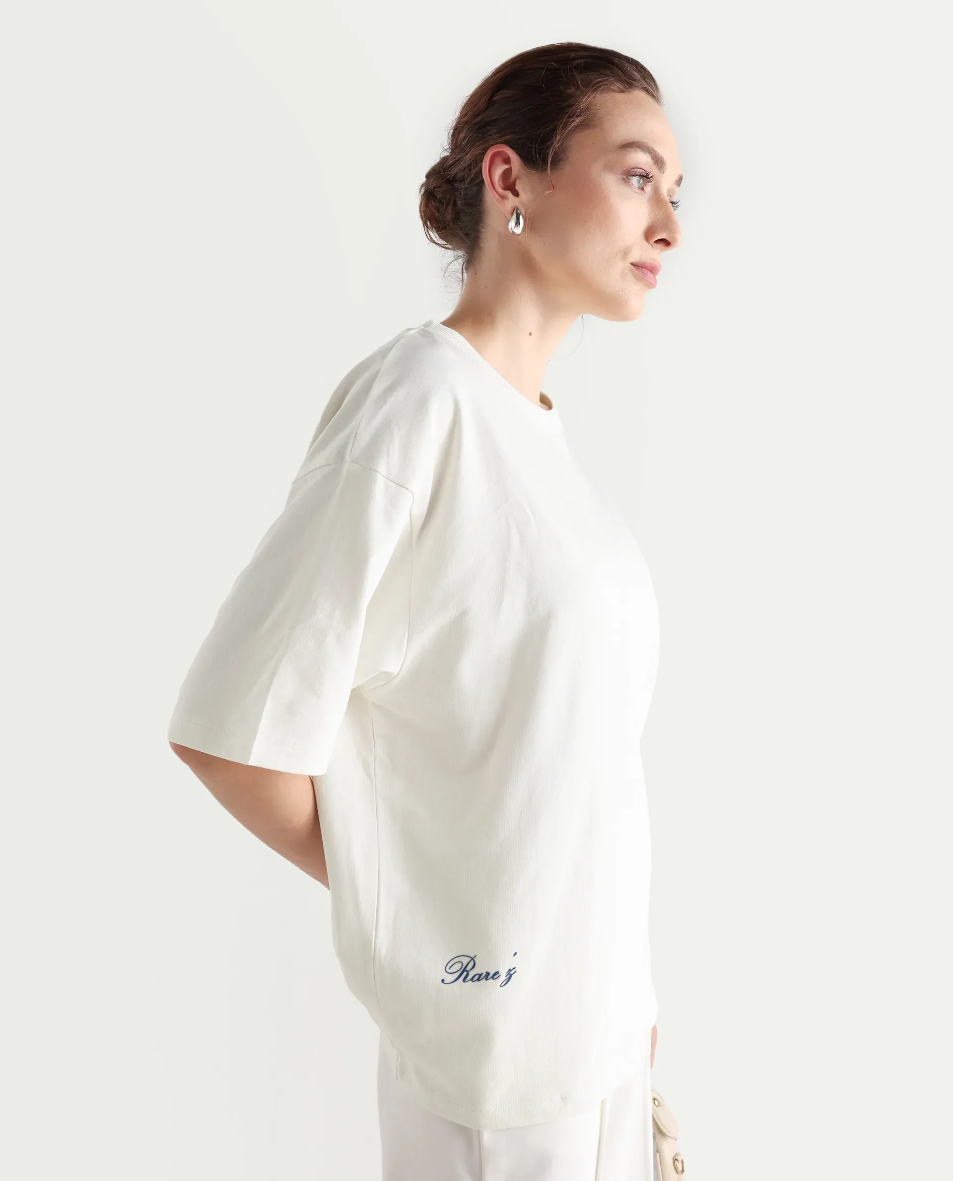 Rareism Women's Droako Off White Cotton Graphic Print Oversized T-Shirt - Image 8