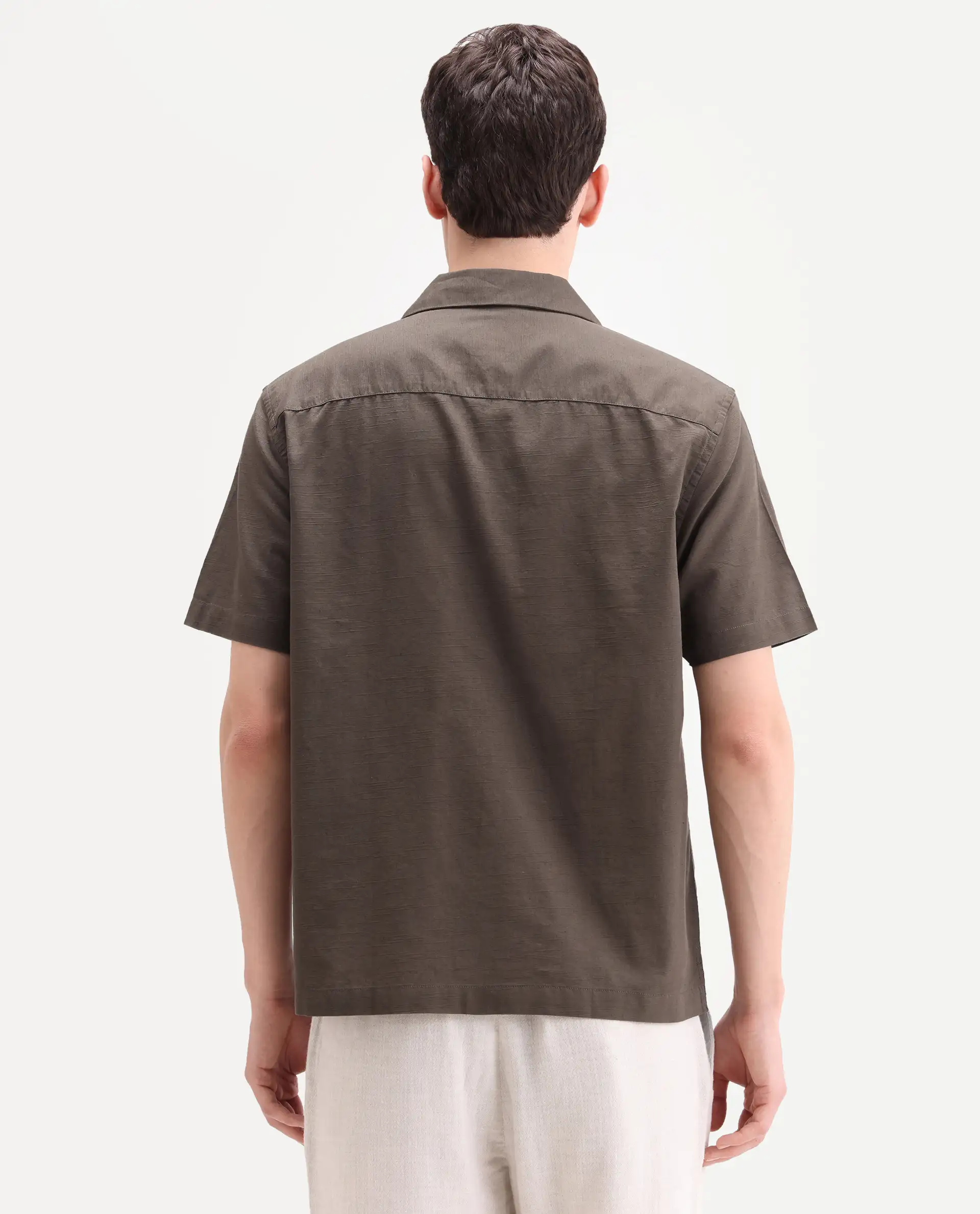 Rare Rabbit Men's Drof Dusky Olive Cotton Blend Fabric Half Sleeve Cuban Collar Regular Fit Embroidered Shirt - Image 7