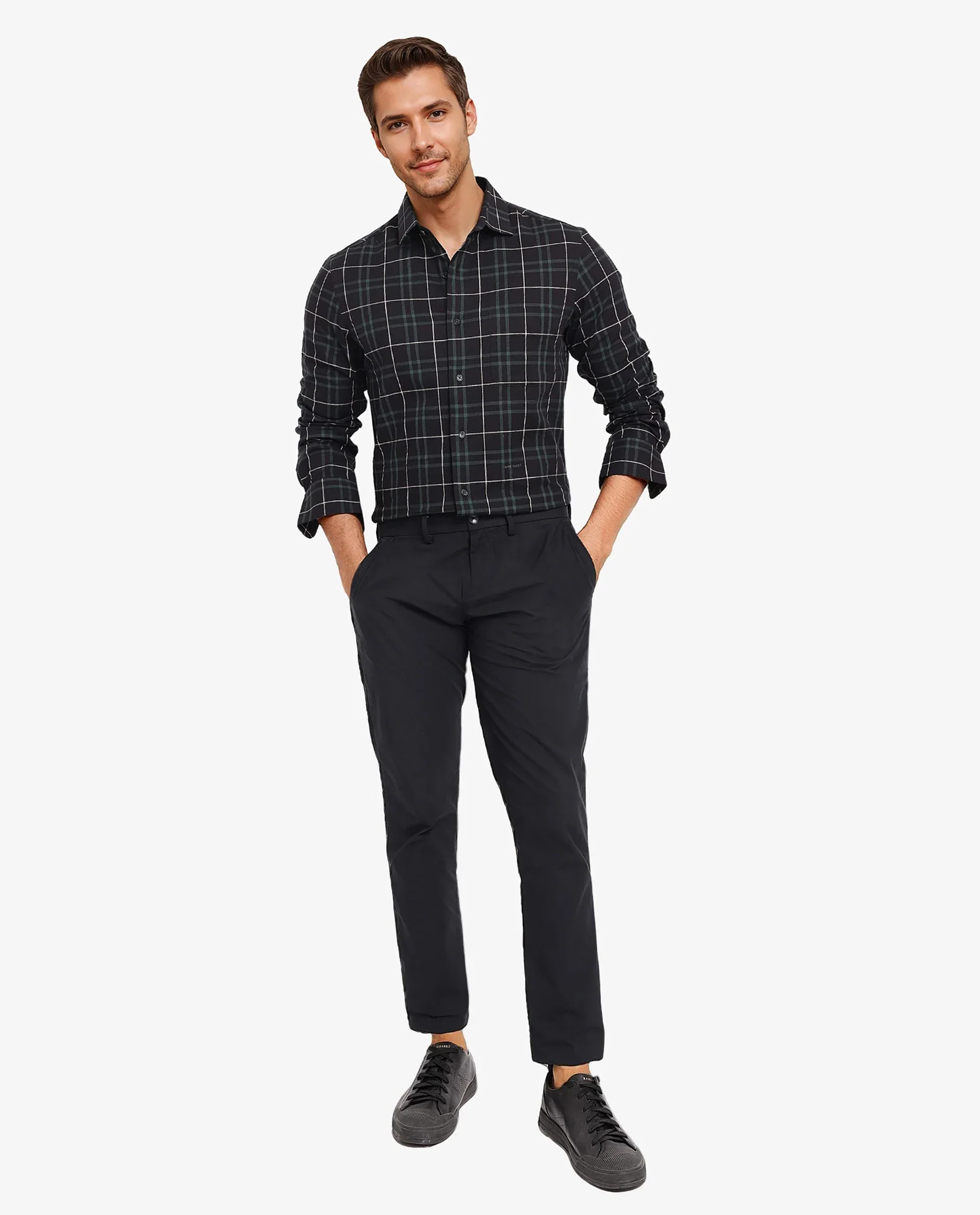 Rare Rabbit Men's Droline Black Cotton Checked Print Regular Fit Full Sleeve Collared Shirt - Image 2